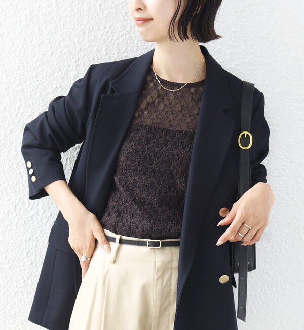 SHIPS for women「〈手洗い可能〉ストレッチ フラワー レース TEE」|Tシャツ・カットソー|ブラウン