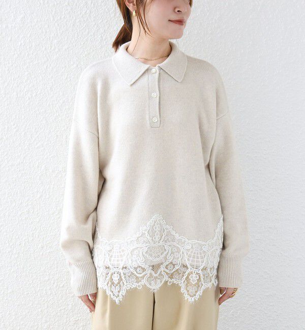 SHIPS for women「《予約》【WEB限定】〈手洗い可能〉レーストリム スキッパー ポロ襟 ニット」|ニット・セーター|