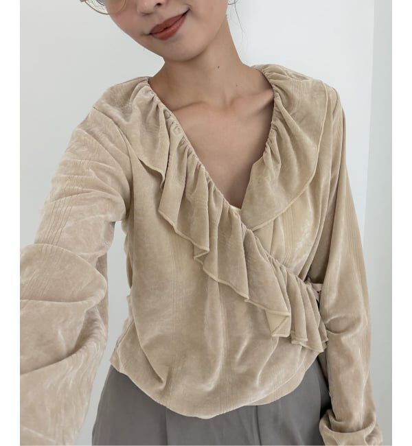 SLOBE IENA「miller/ミラー SLOBE別注 SHEER ベロアカシュクールトップス」|Tシャツ・カットソー|ベージュ A