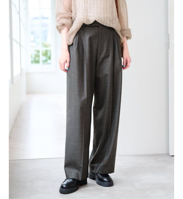 U by SPICK&SPAN「《予約j》ツイルストレッチタックパンツ」|スラックス|グレー
