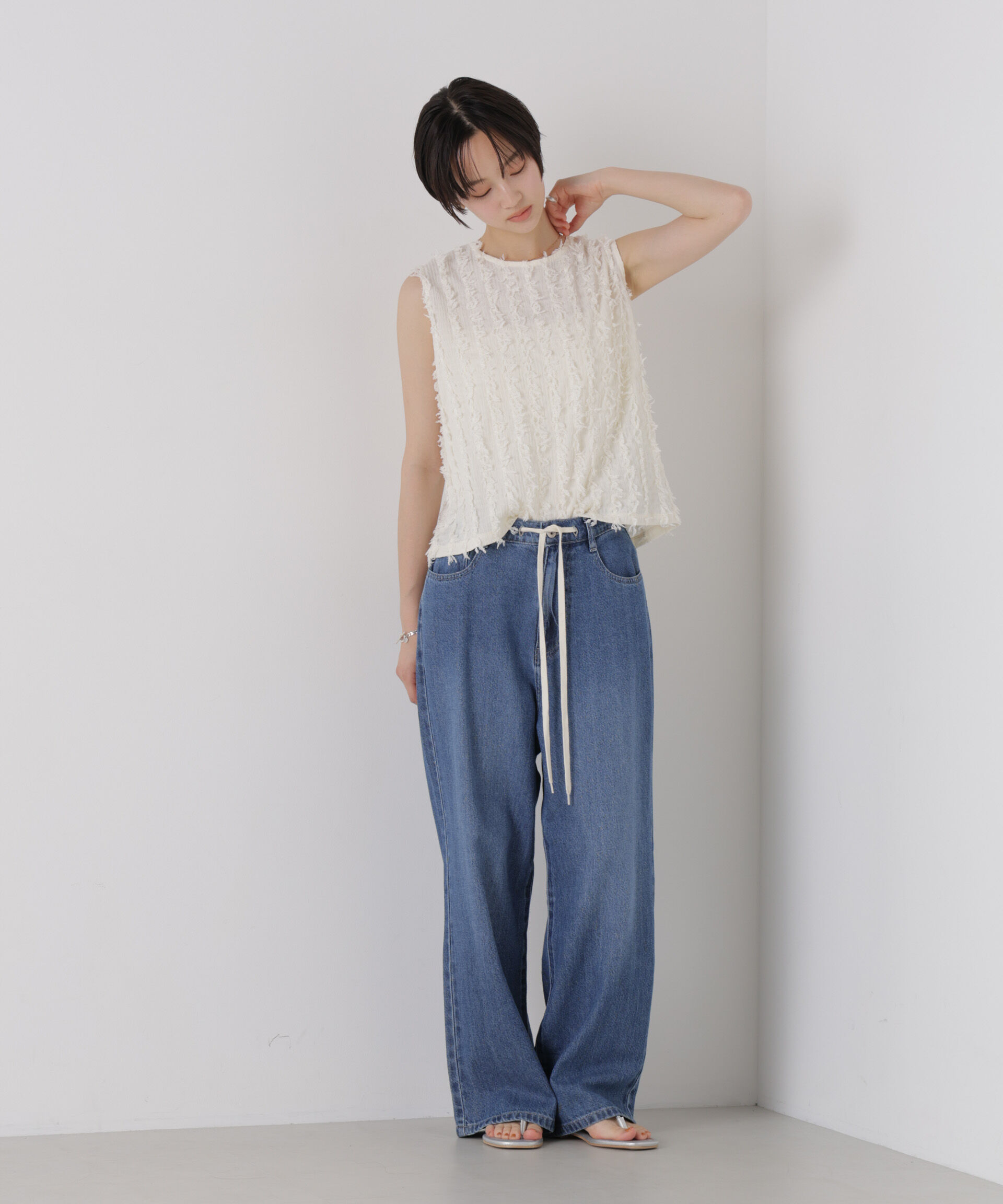 nano･universe「フリンジジャガードノースリーブプルオーバートップス(セットアップ可)」|Tシャツ・カットソー|