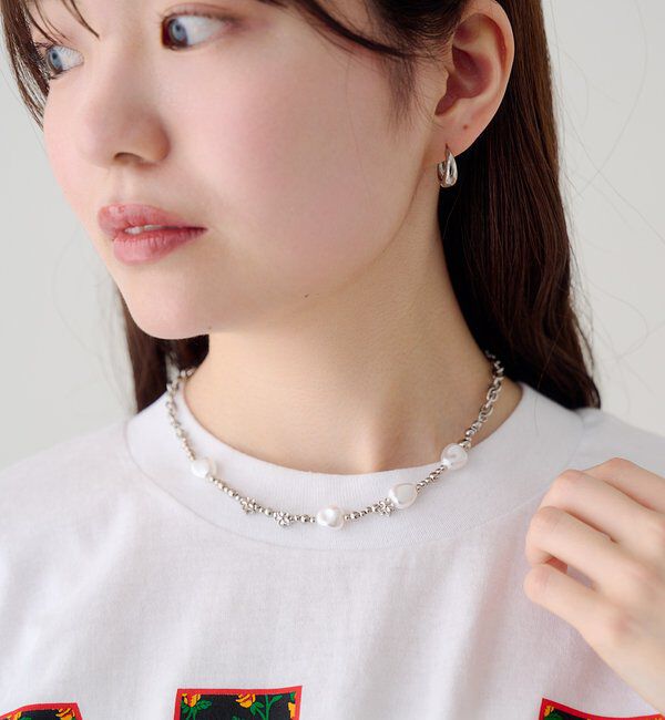 「【fiw.】パール&times;フラワーチェーンネックレス」|ネックレス|