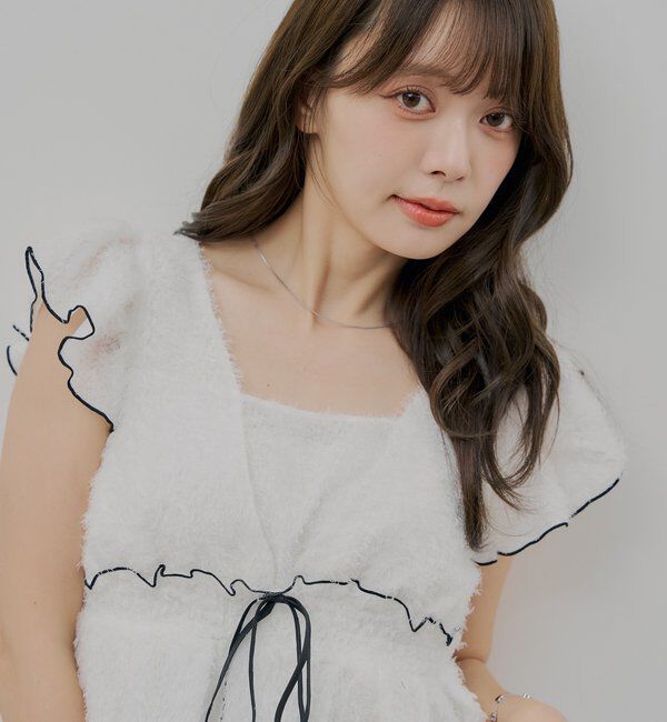  「【新色＼ブラック／登場】フリンジ配色フリルブラウス」|シャツ・ブラウス|