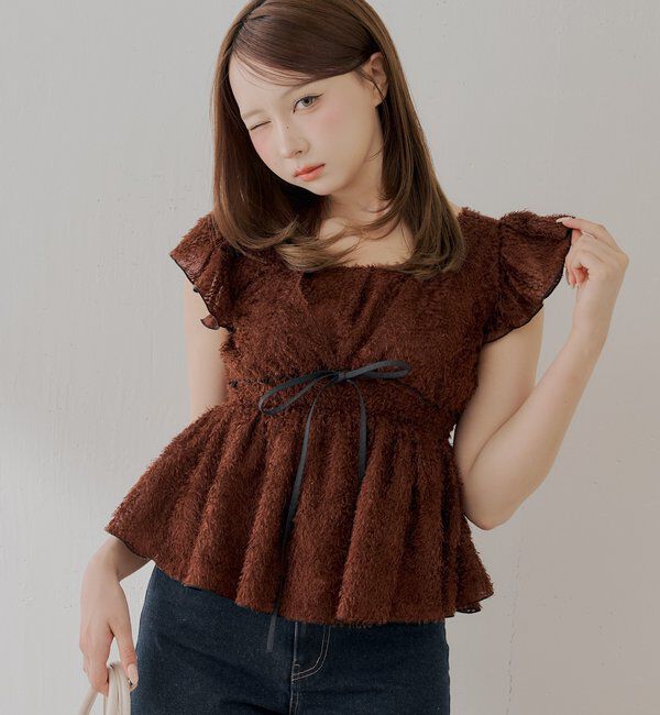  「【新色＼ブラック／登場】フリンジ配色フリルブラウス」|シャツ・ブラウス|