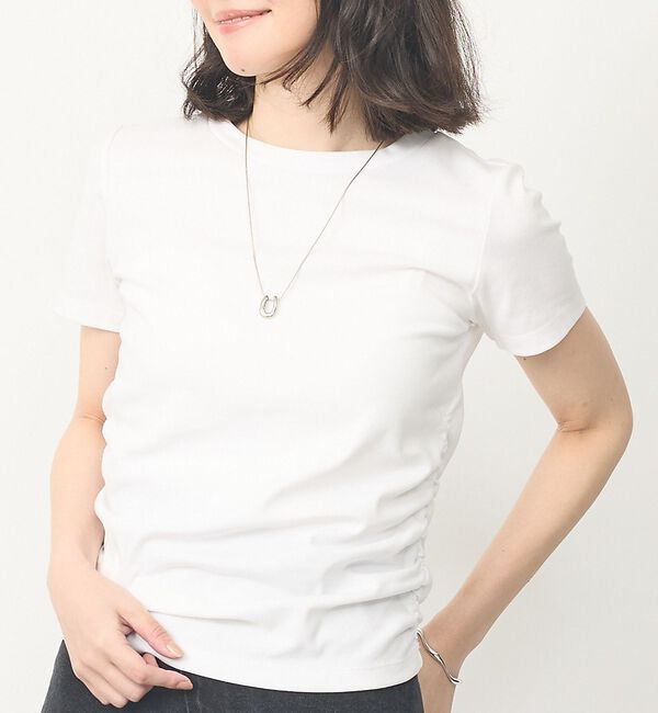 abahouse mavie「【ウエスト細見え】サイドギャザーTシャツ」|Tシャツ・カットソー|ホワイト