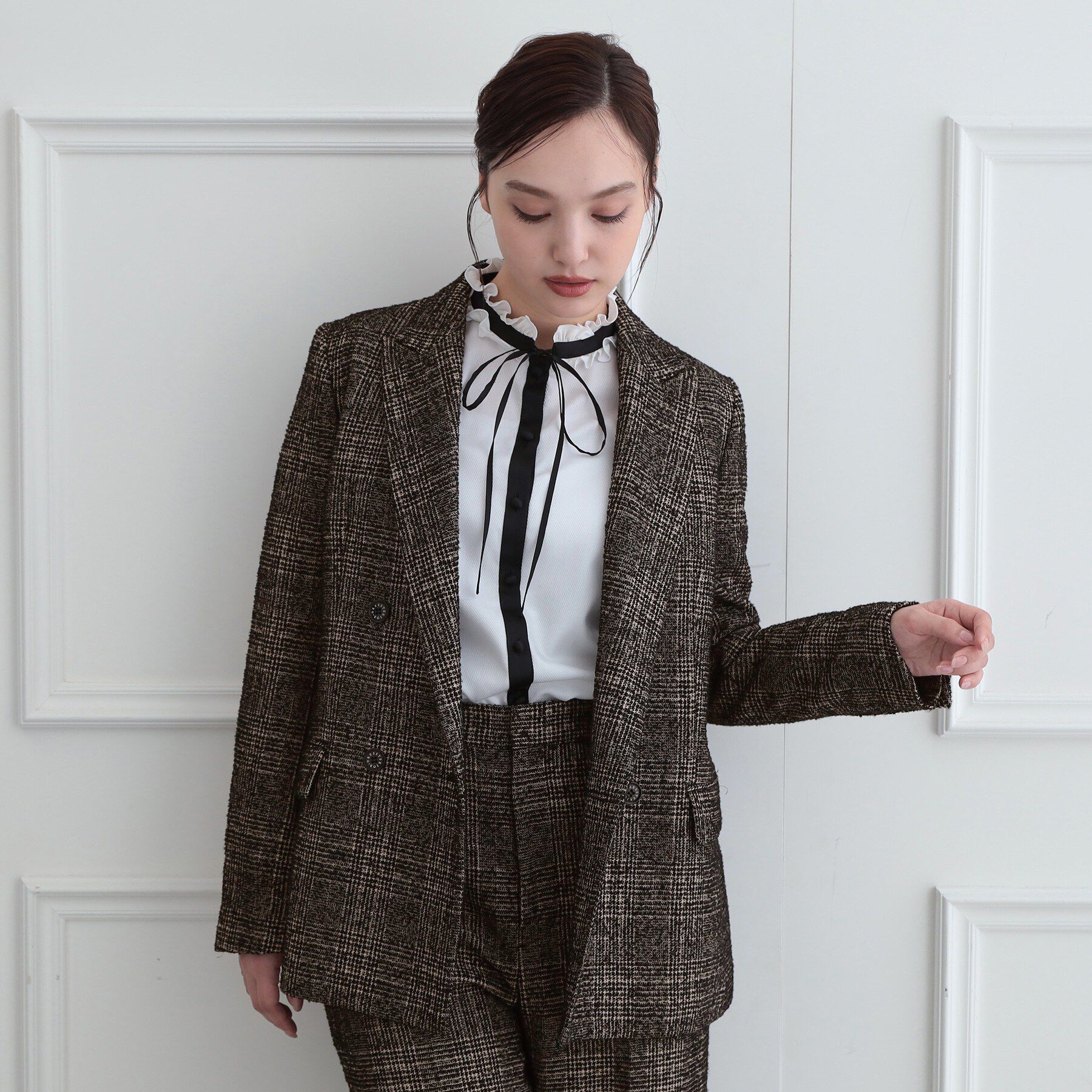 DRESSTERIOR「【セットアップ可能】ループグレンチェックダブルジャケット」|テーラードジャケット|