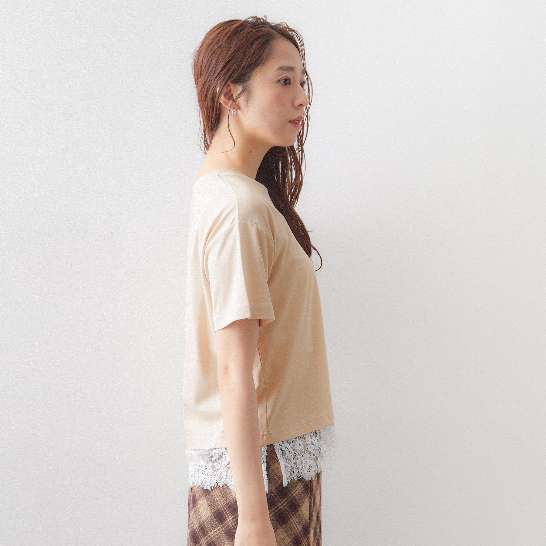 index「【接触冷感／UV】刺繍ロゴ裾レースTシャツ《洗濯機OK》」|Tシャツ・カットソー|