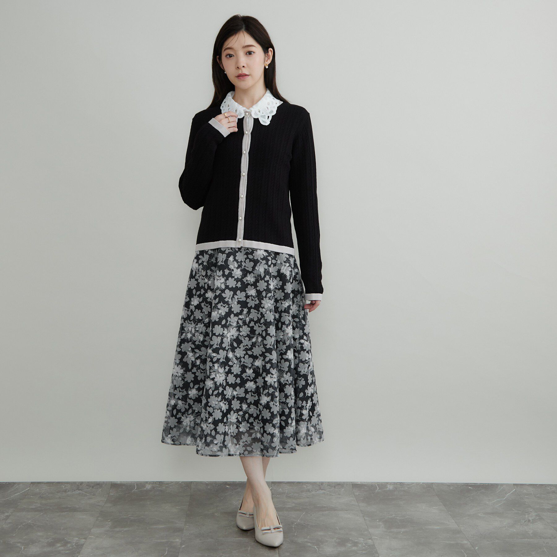 Couture broach「【立体編みが上品・アンサンブル可】ラメ配色 ケーブルカーディガン」|カーディガン|