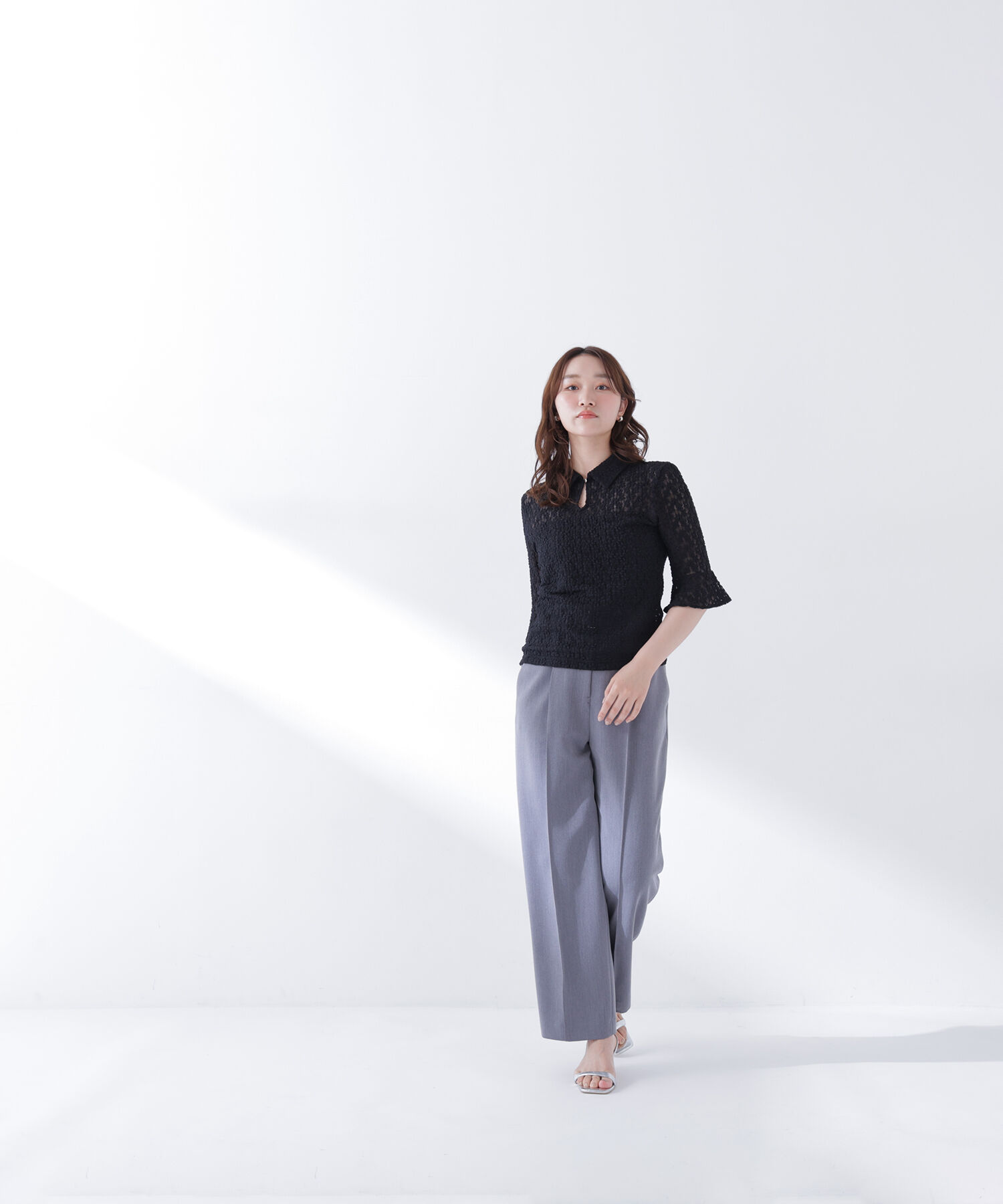  「シャツカラーレースカットソー」|Tシャツ・カットソー|