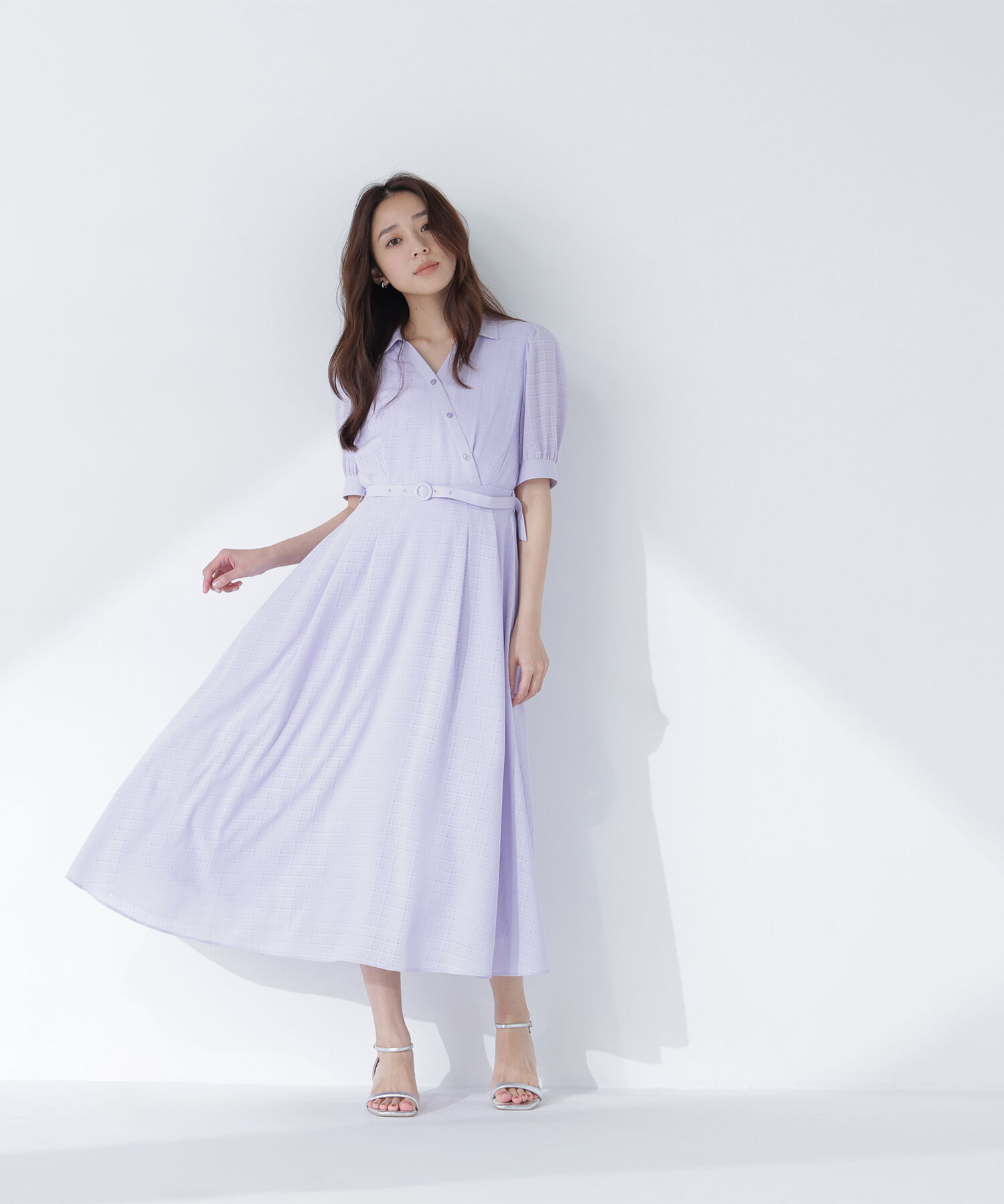  「シャドーチェックカシュクールワンピース」|ワンピース|パープル