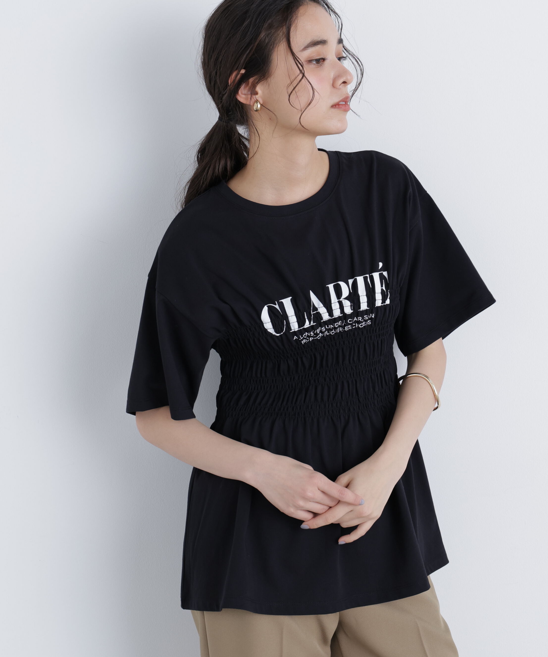 「〈N.〉シャーリングペプラムカットソー」|Tシャツ・カットソー|ブラック