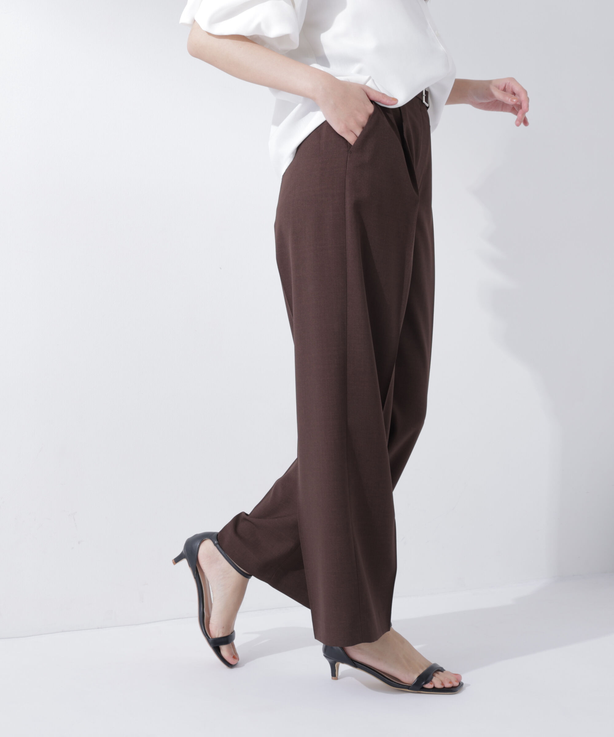  「ベルテッドタックワイドパンツ」|その他|