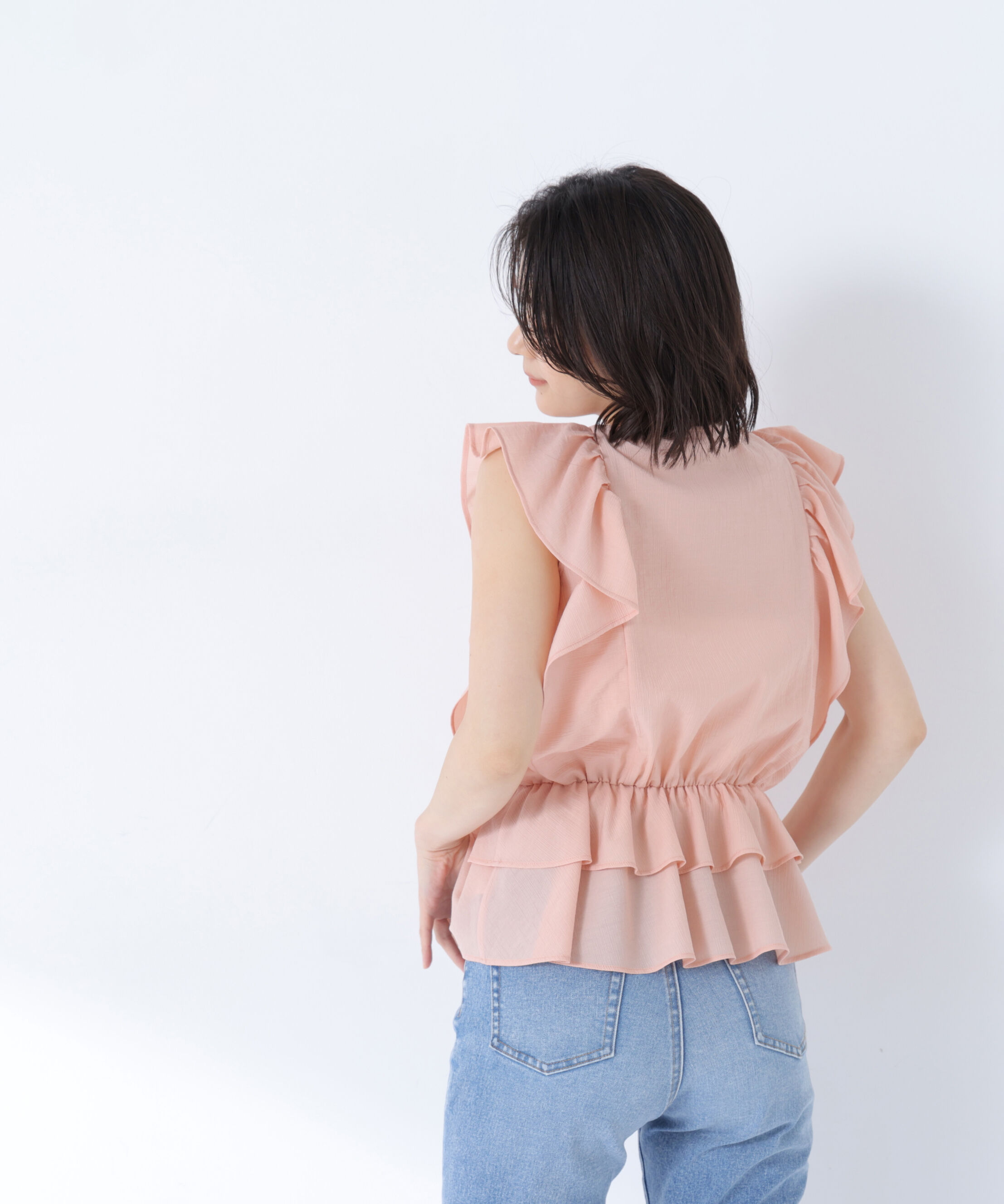  「〈山本里菜さんコラボ〉ラッフル楊柳ペプラムブラウス」|シャツ・ブラウス|