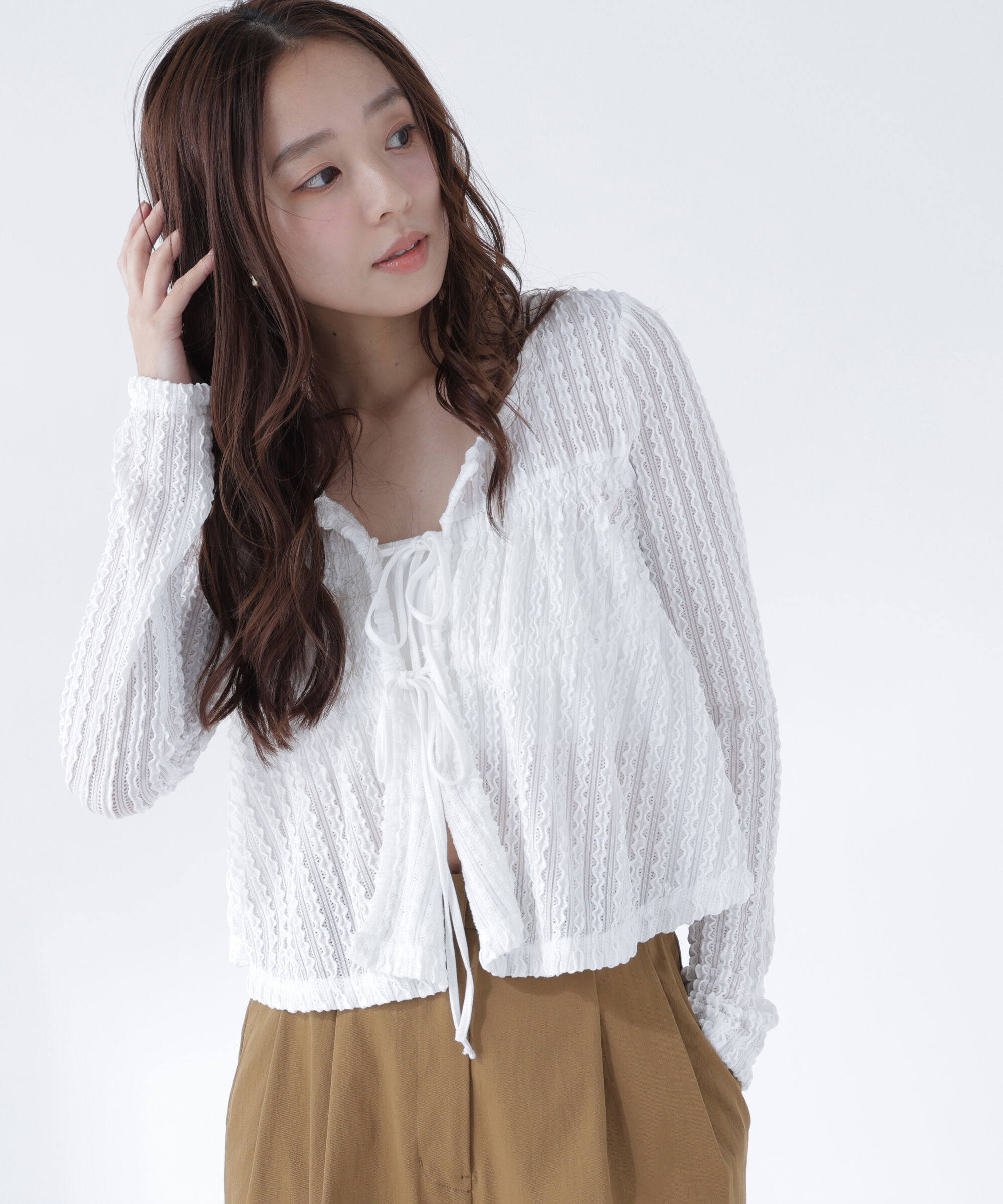  「フロントリボンシアーカーディガン」|Tシャツ・カットソー|オフホワイト1