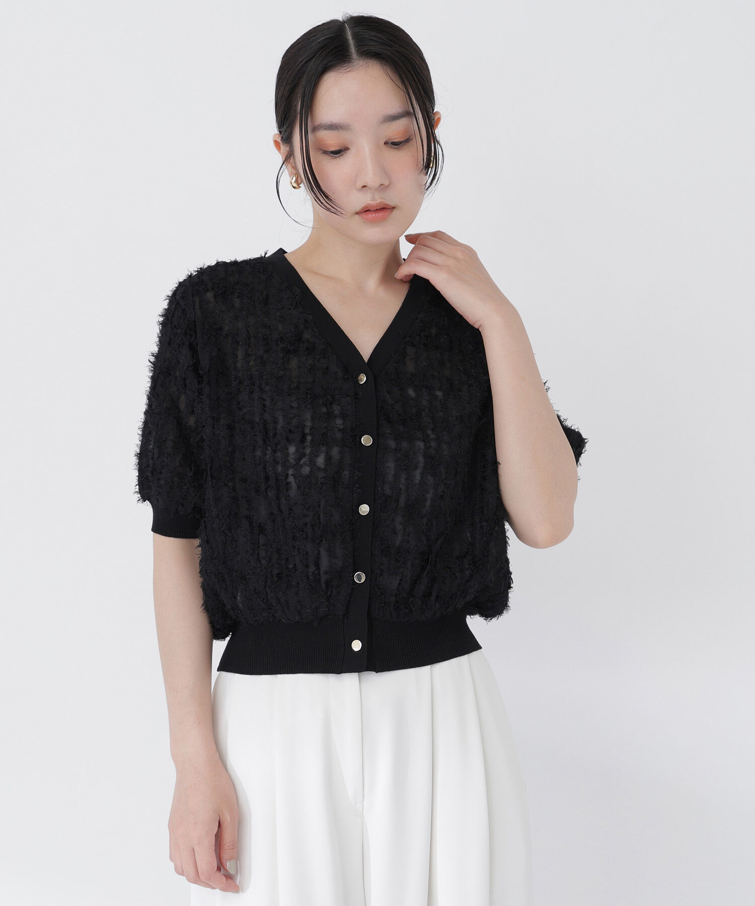  「チュール刺繍シアーカーディガン」|Tシャツ・カットソー|ブラック