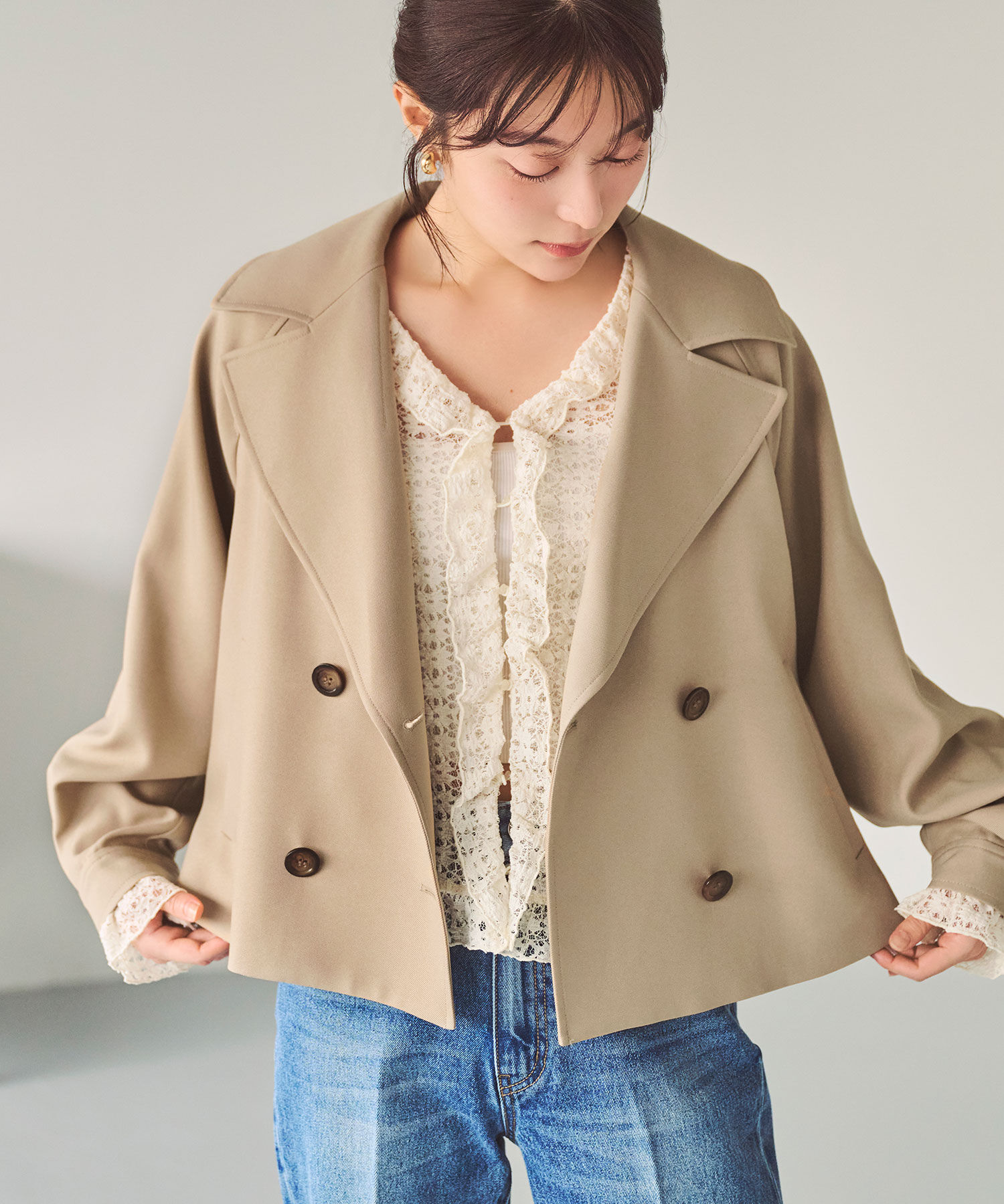  「<ちょうど､いい服>｢おはよう｣から｢おつかれさま｣まで｡ 毎日ﾊｰﾌ 」|ブルゾン・スタジャン|ベージュ