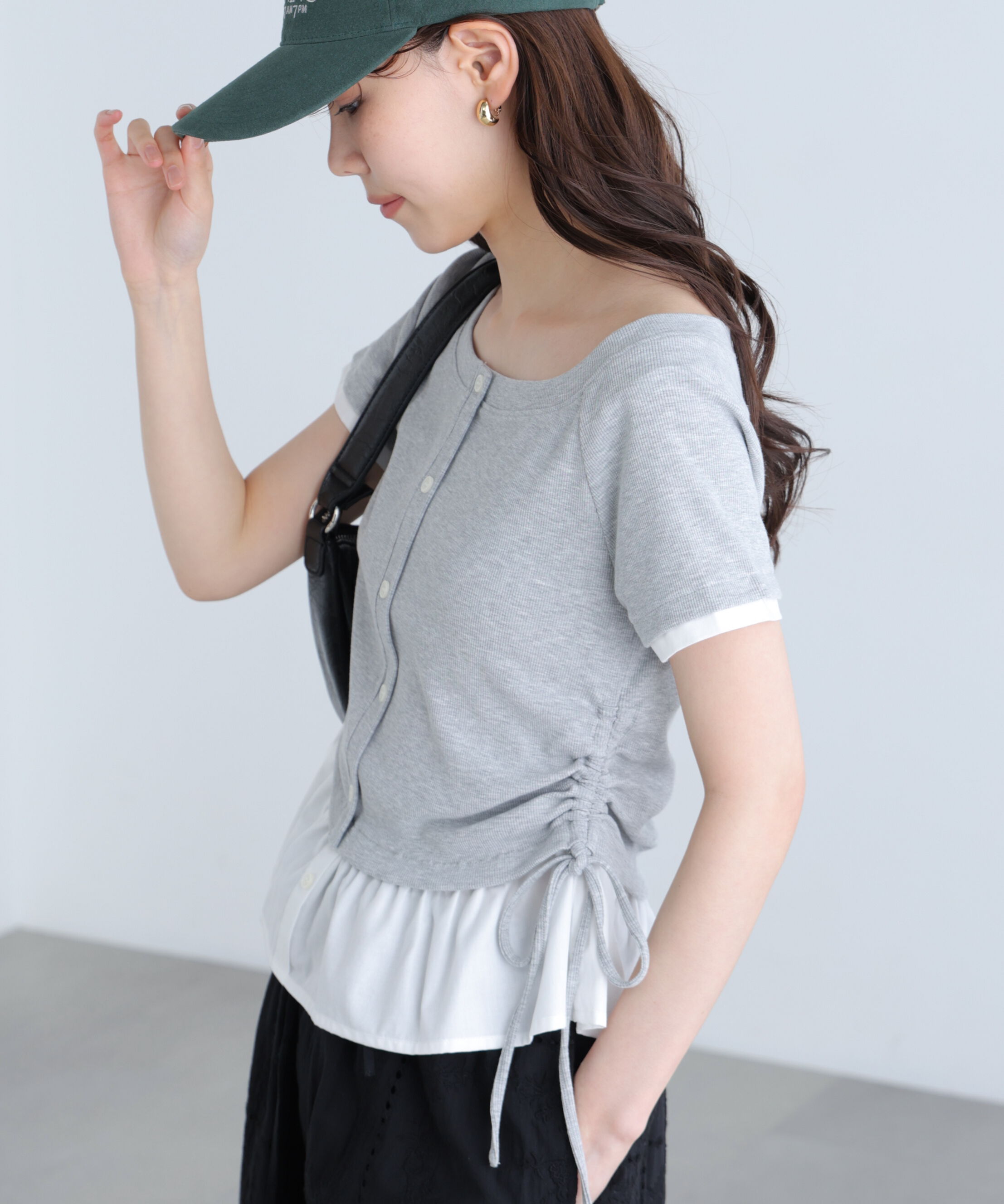 「布帛ドッキングサイドシャーリング半袖カットソー」|Tシャツ・カットソー|