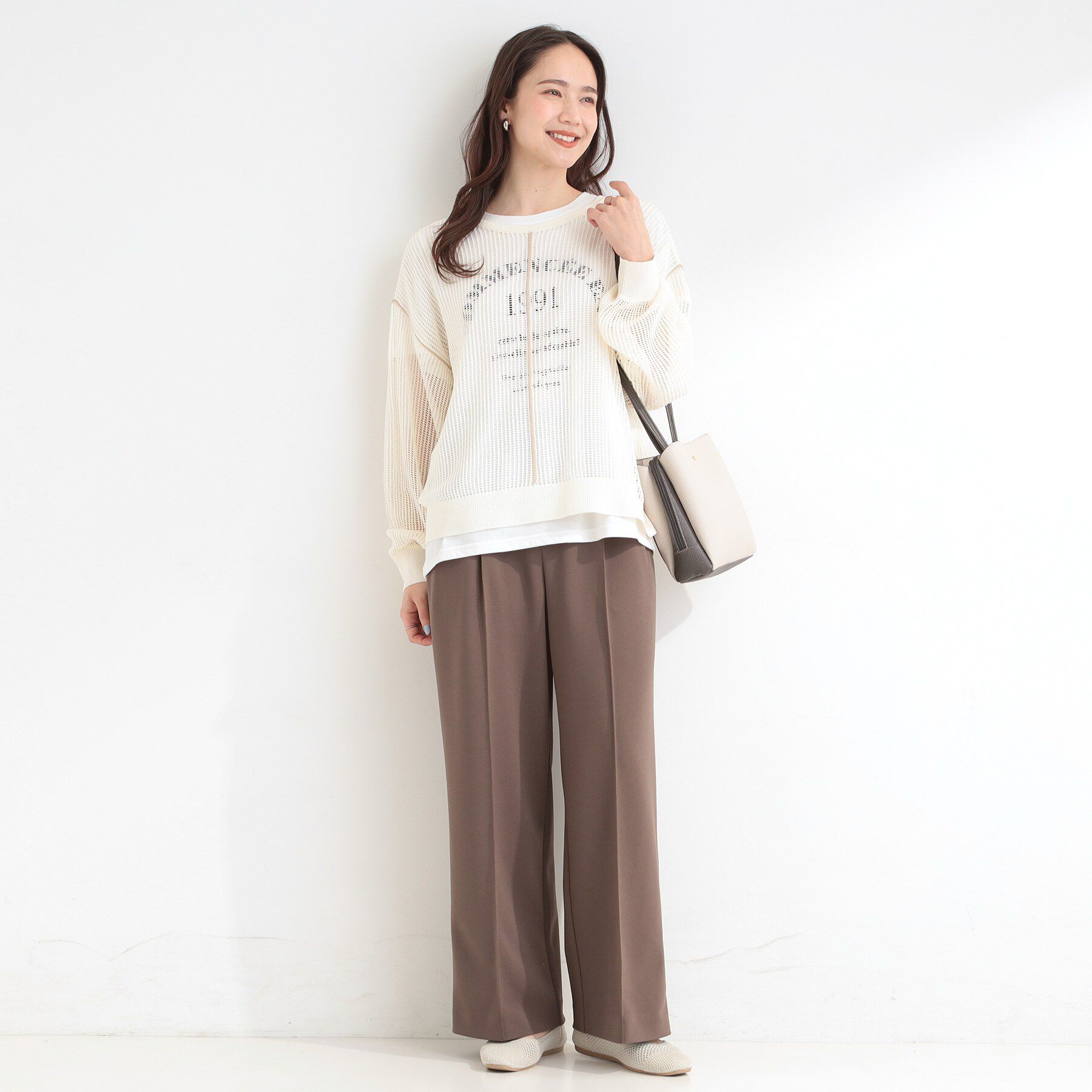 SHOO･LA･RUE「【2点セット/洗濯機可/S-LL】時短でこなれ見え カーデにもなる2WAYメッシュニット+半袖ロゴT」|その他|