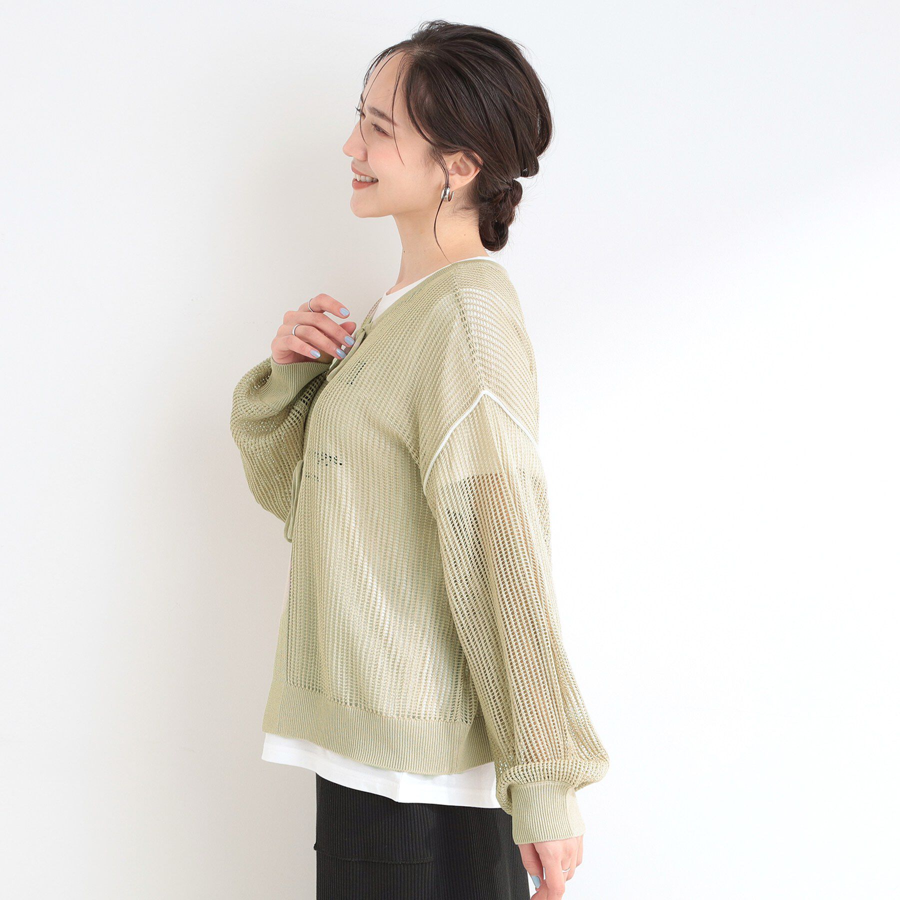 SHOO･LA･RUE「【2点セット/洗濯機可/S-LL】時短でこなれ見え カーデにもなる2WAYメッシュニット+半袖ロゴT」|その他|