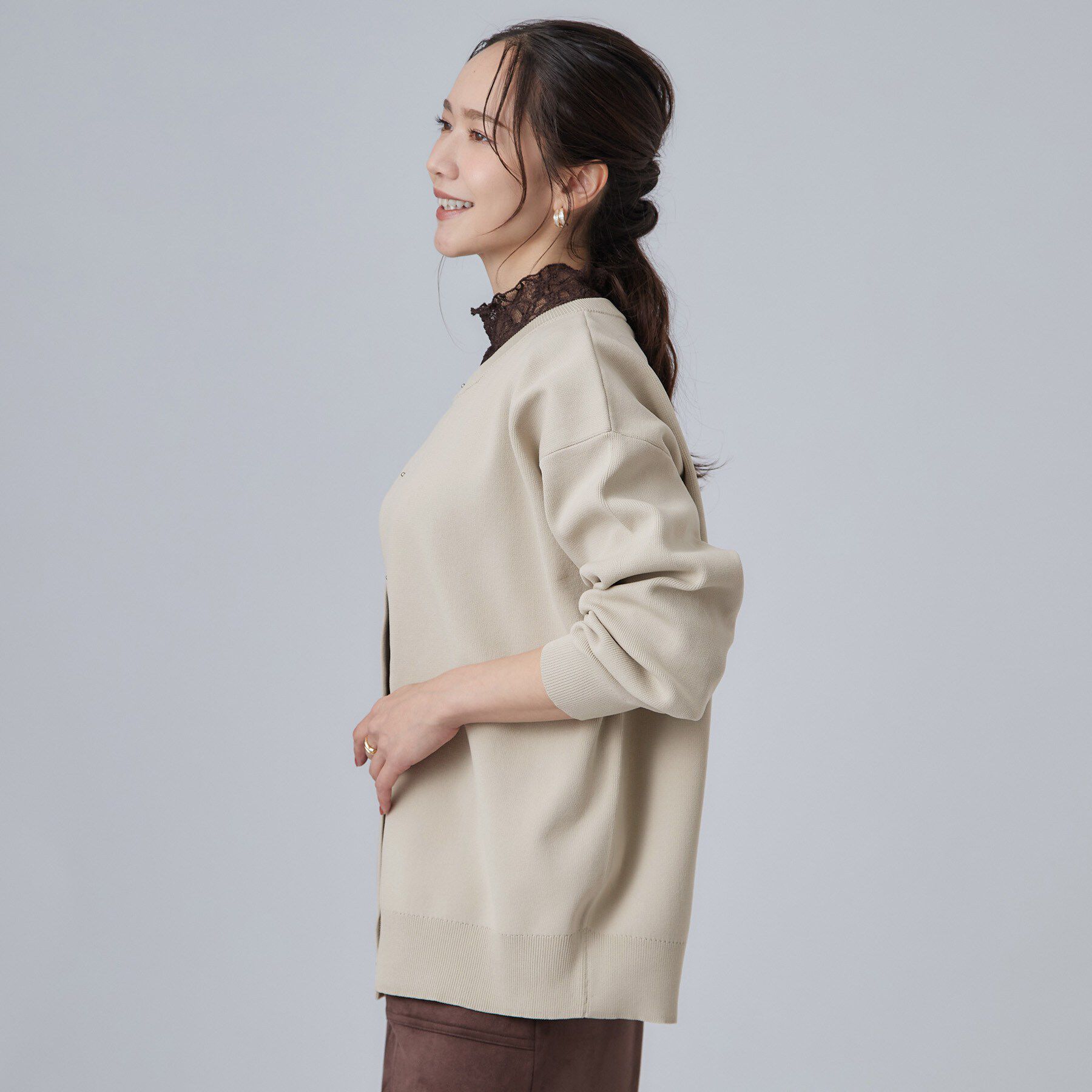 SHOO･LA･RUE「【セットアップ可/洗濯機可】軽やかに羽織れる スポンディッシュ ニットカーディガン」|カーディガン|