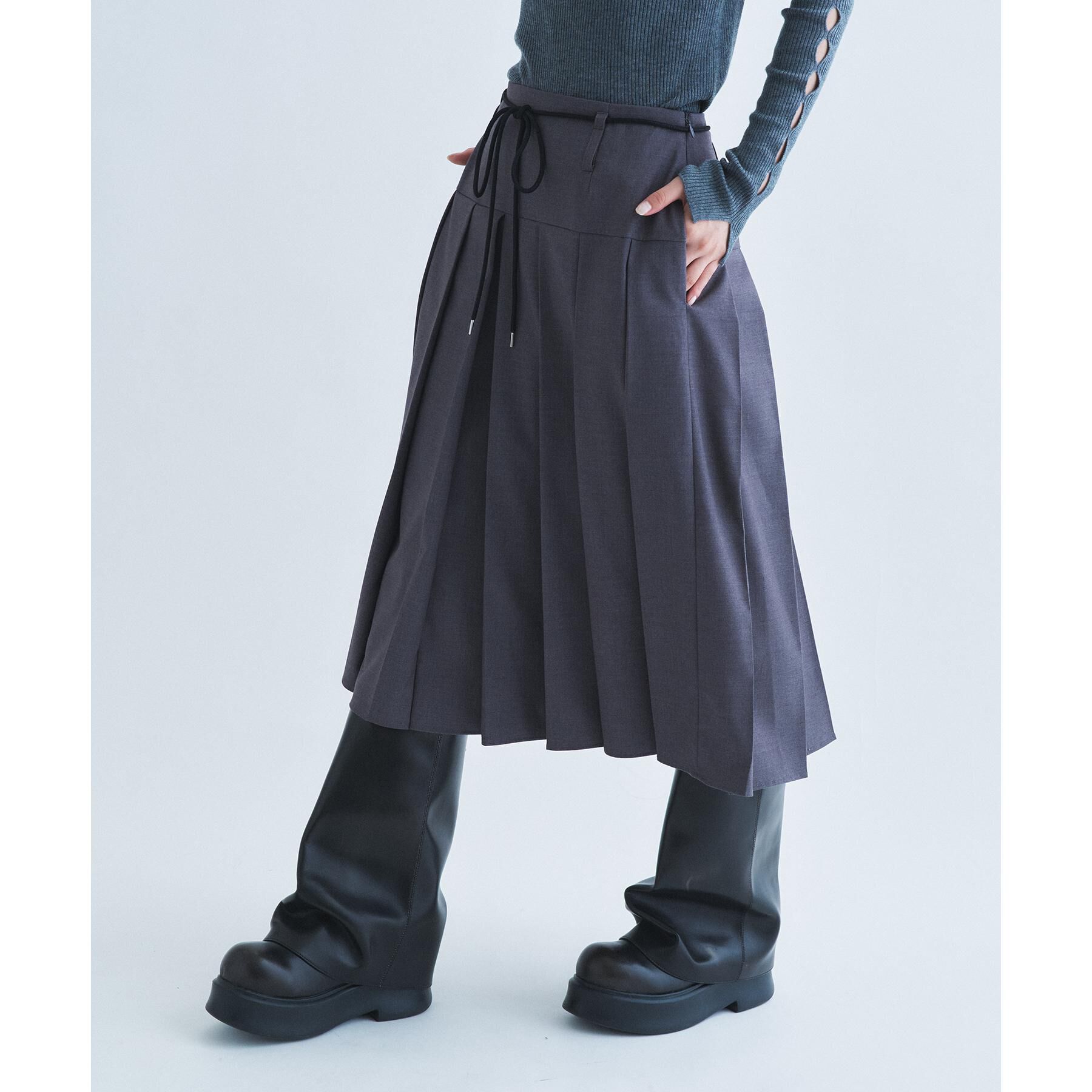 CODE A「soft pleated midi skirt」|スカート|グレー(012)