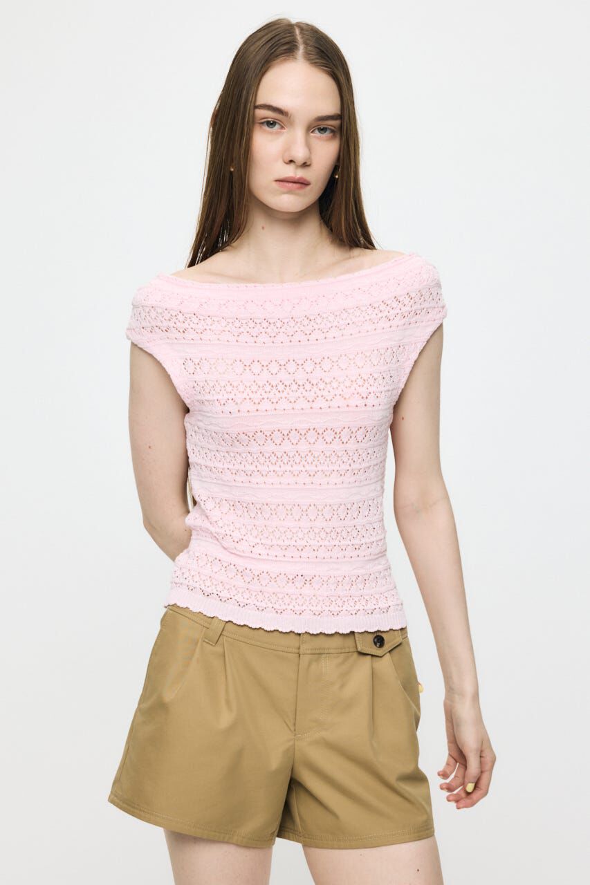 MOUSSY「STRIPED OFF SHOULDER トップス」|ニット・セーター|