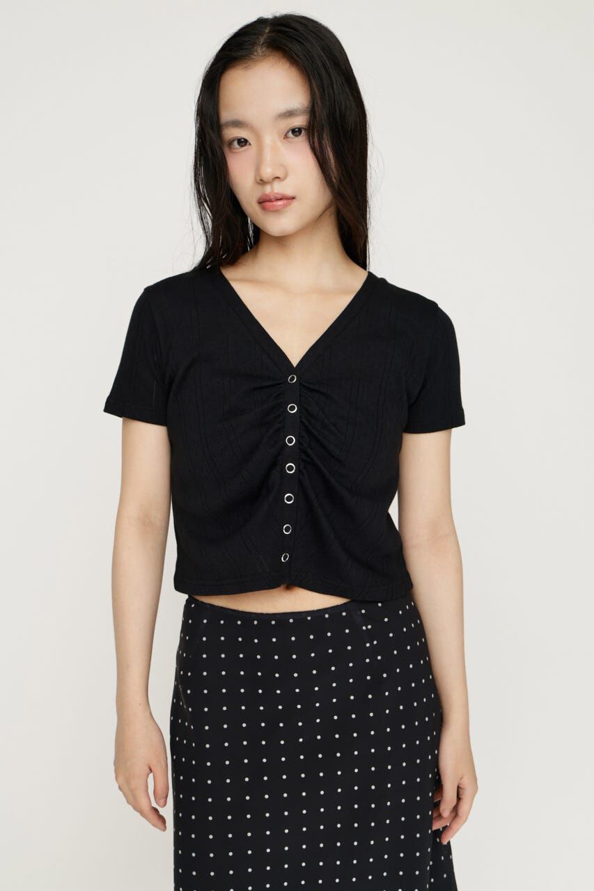 SLY「GATHER EYELET V／N カーディガン」|カーディガン|BLK