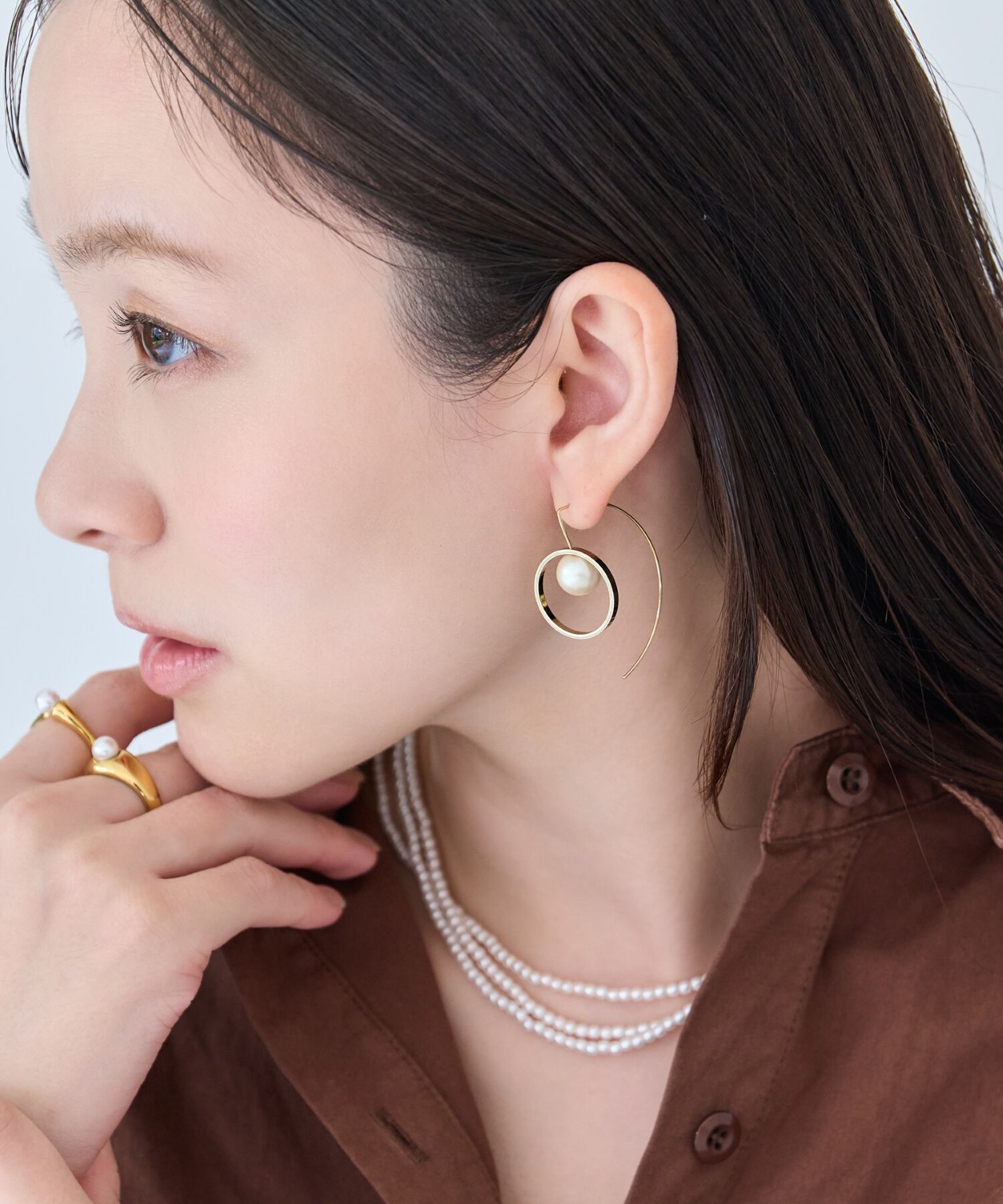 Phoebe「【金属アレルギー対応】モーションリングパールピアス/ニッケルフリー/大ぶり/存在感◎/主役級」|ピアス|