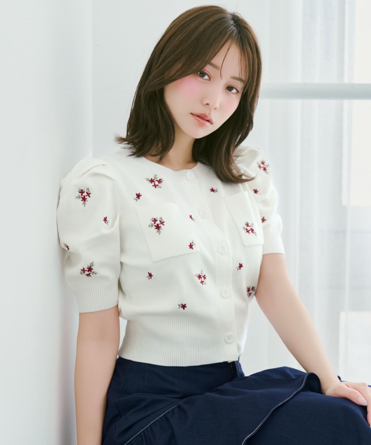 WILLSELECTION「小花刺繍タックスリーブカーディガン」|カーディガン|オフ
