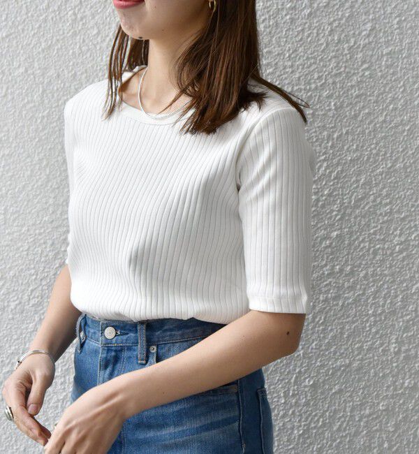 SHIPS any「【WEB限定】SHIPS any:〈洗濯機可能〉テレコ リブ ハーフスリーブ TEE」|Tシャツ・カットソー|