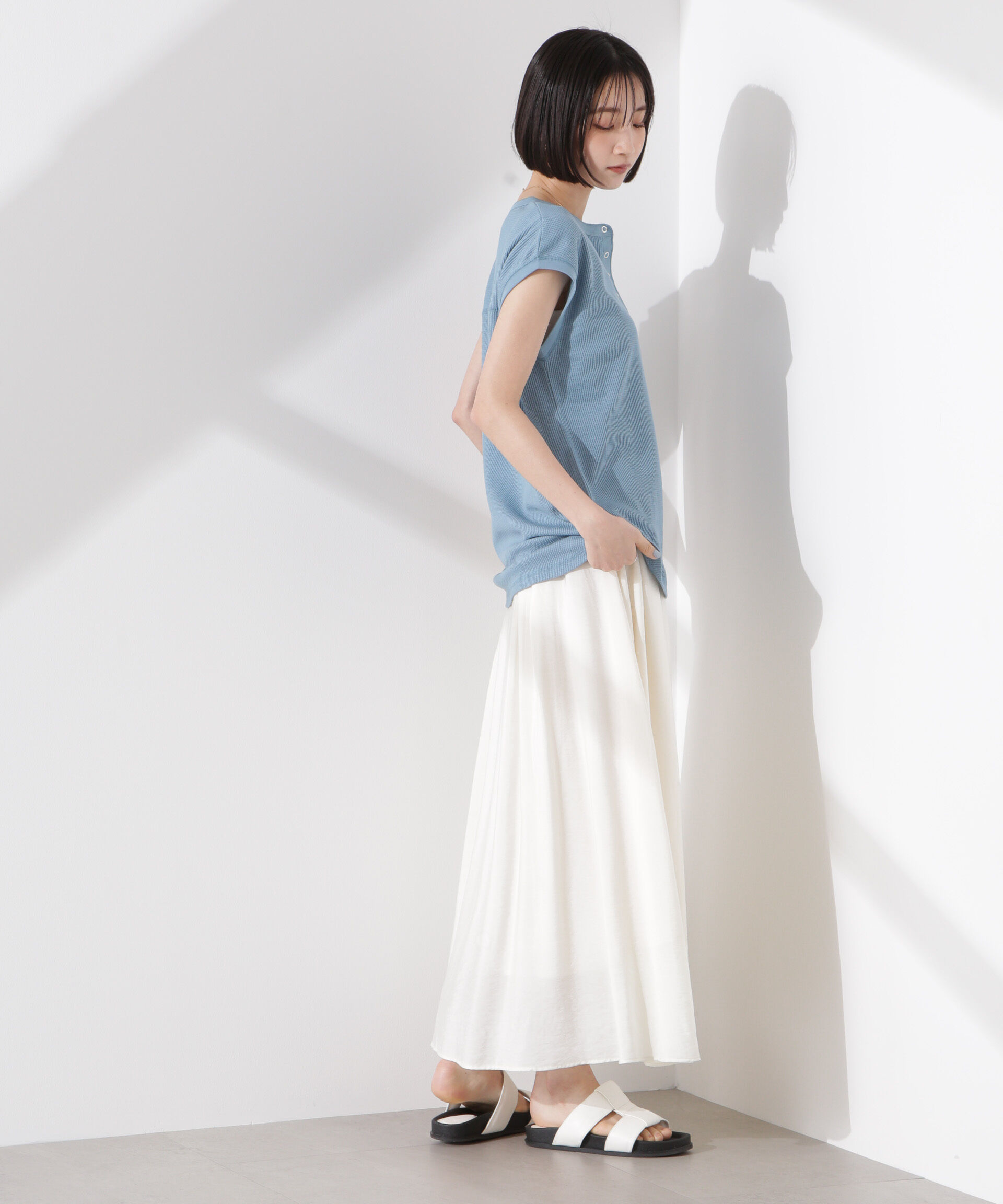 NANO universe「ワッフルヘンリーノースリーブトップス」|Tシャツ・カットソー|
