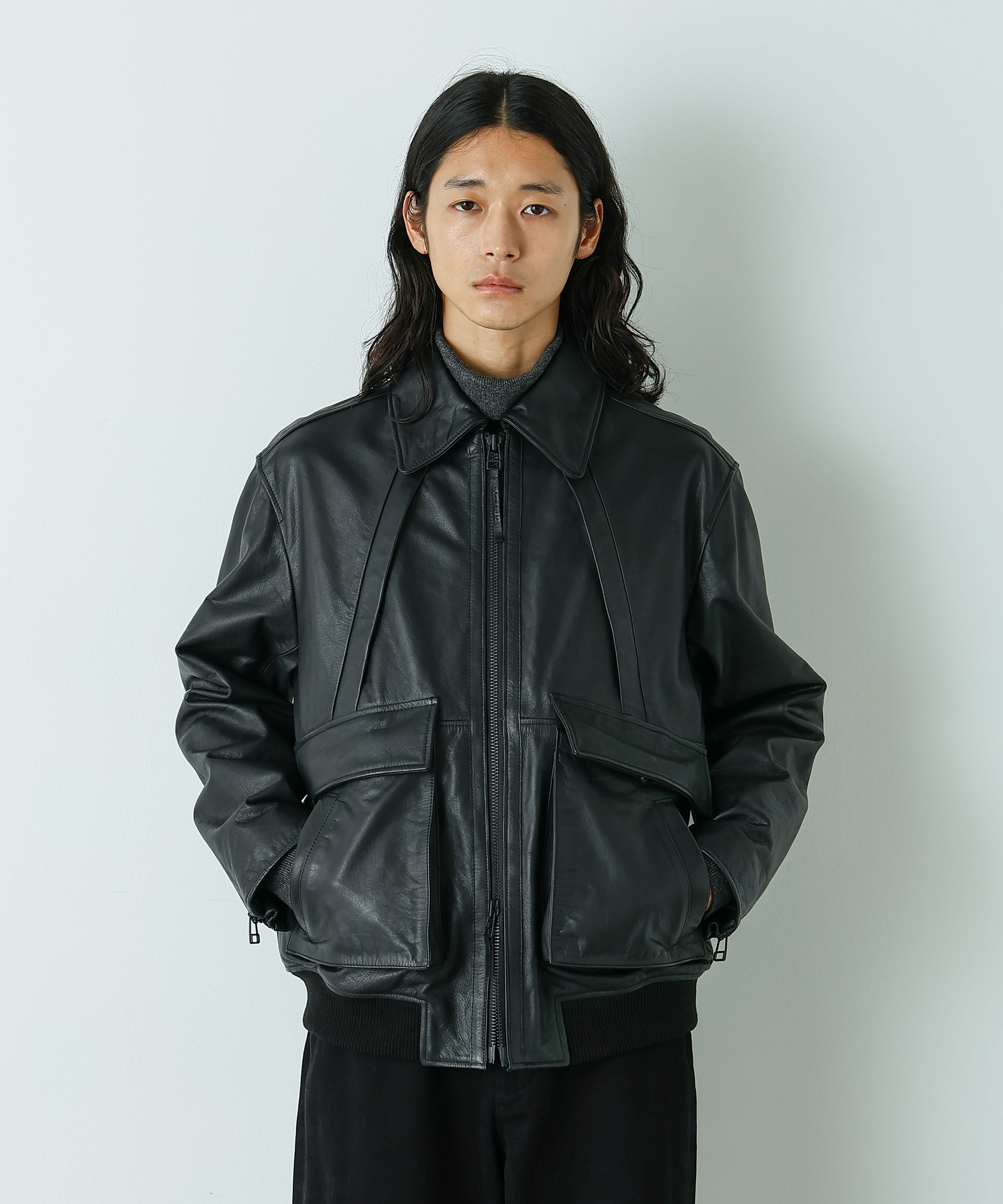 NANO universe「｢HOTEL PALACE｣ シングルライダース レザーJKT」|ライダースジャケット|ブラック