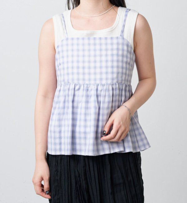  「【チェック&無地/セットアップ対応】B シャドウチェックギャザービスチェ」|その他|
