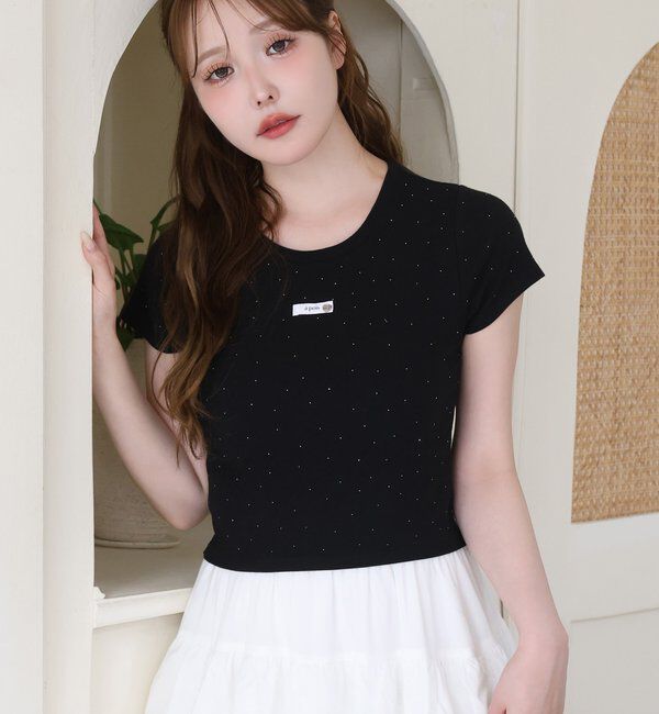  「ハートチャーム付きビジューコンパクトTee」|プルオーバー|ブラック