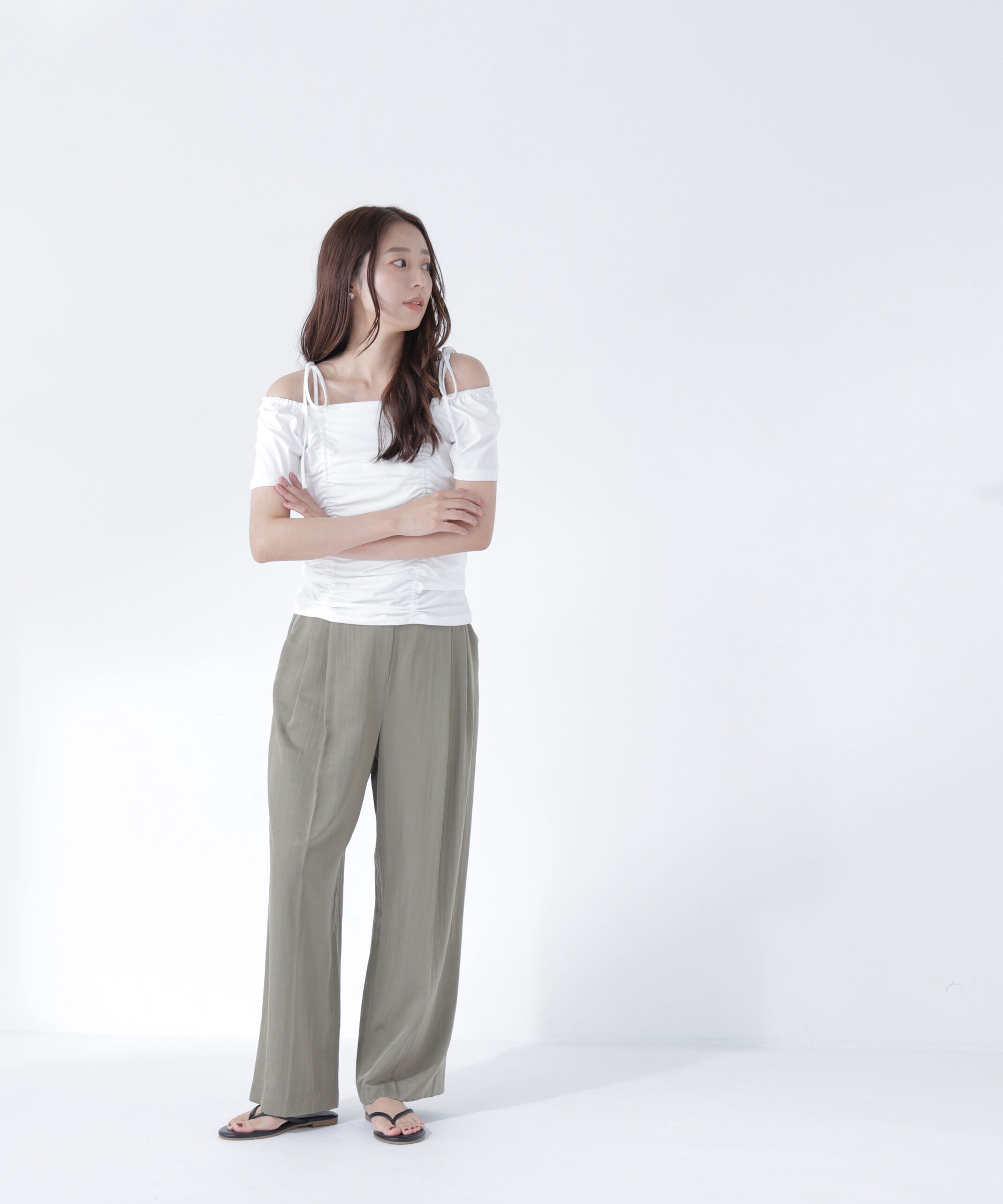 「ショルダーリボンドロストカットソー」|Tシャツ・カットソー|
