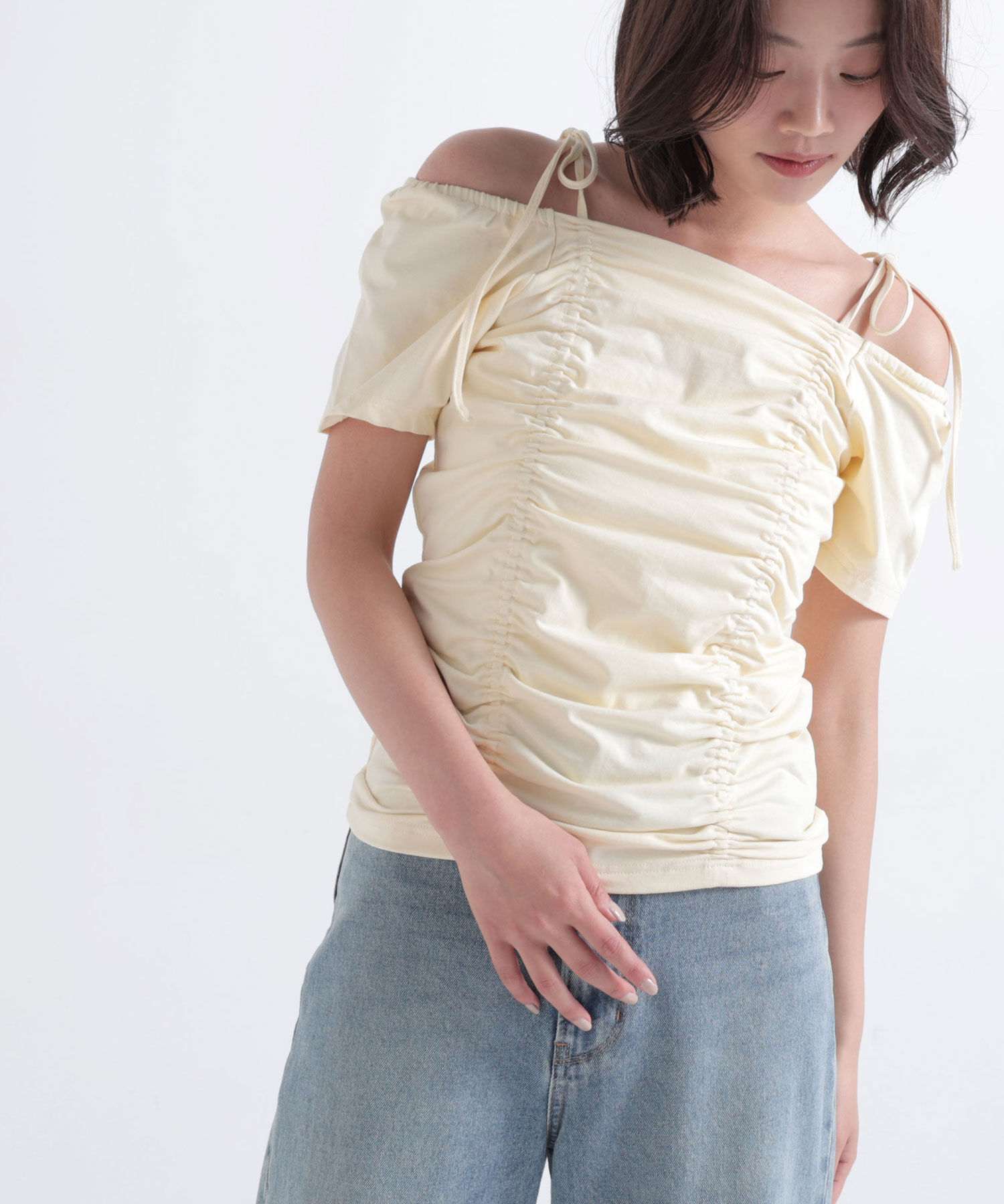  「ショルダーリボンドロストカットソー」|Tシャツ・カットソー|イエロー