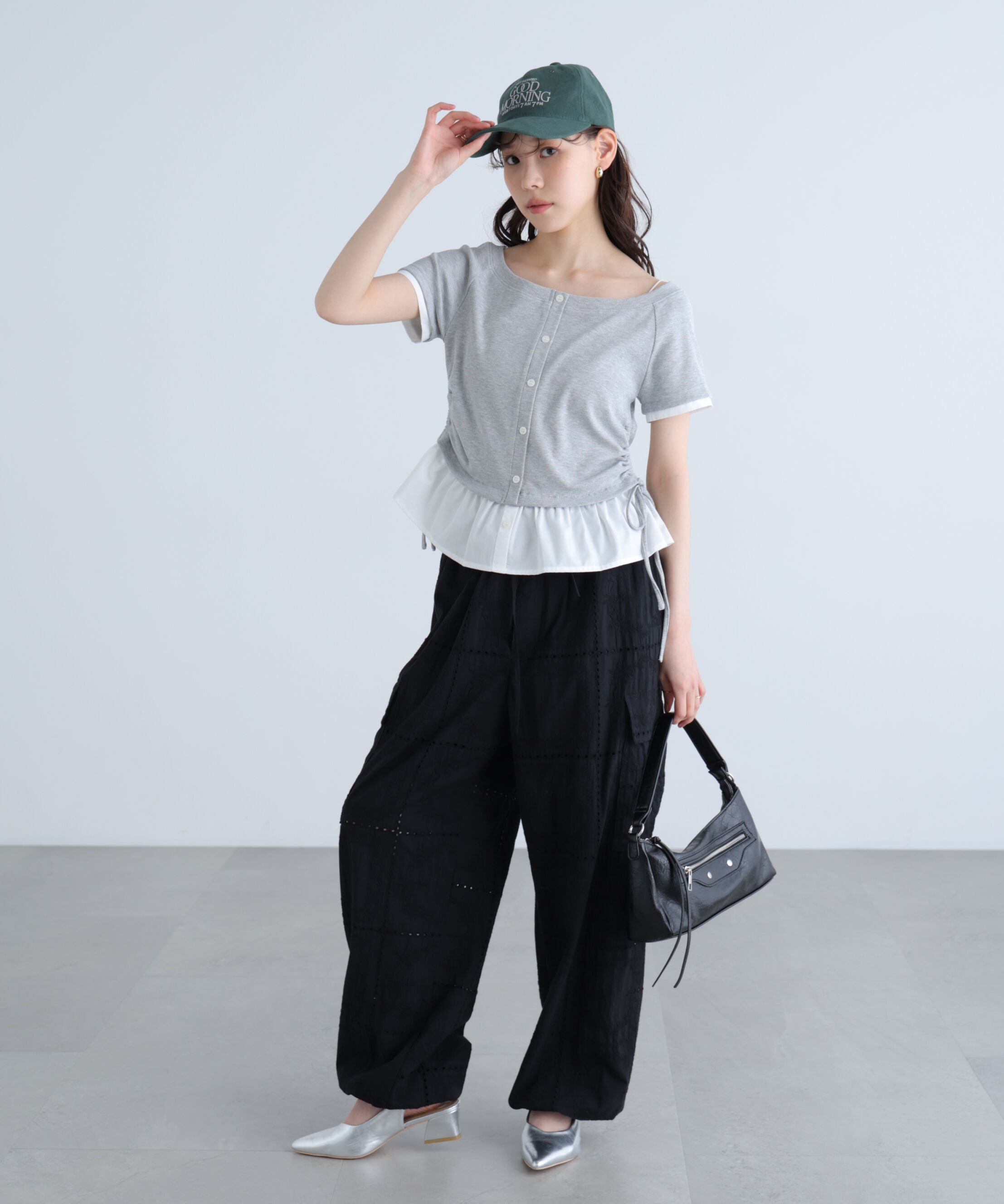  「布帛ドッキングサイドシャーリング半袖カットソー」|Tシャツ・カットソー|