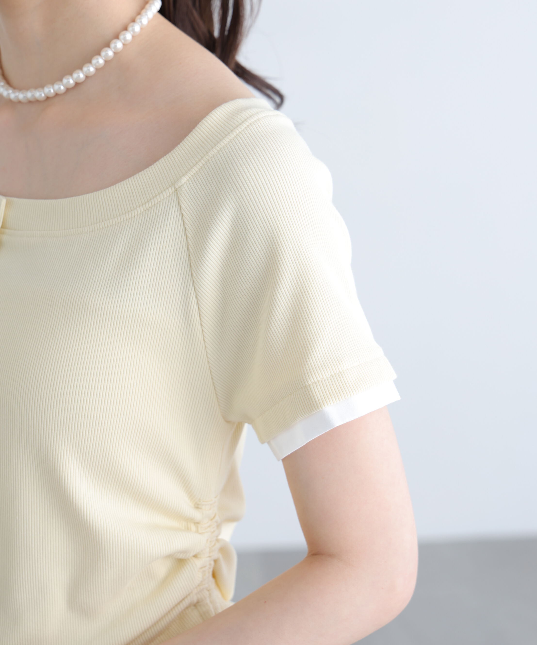  「布帛ドッキングサイドシャーリング半袖カットソー」|Tシャツ・カットソー|