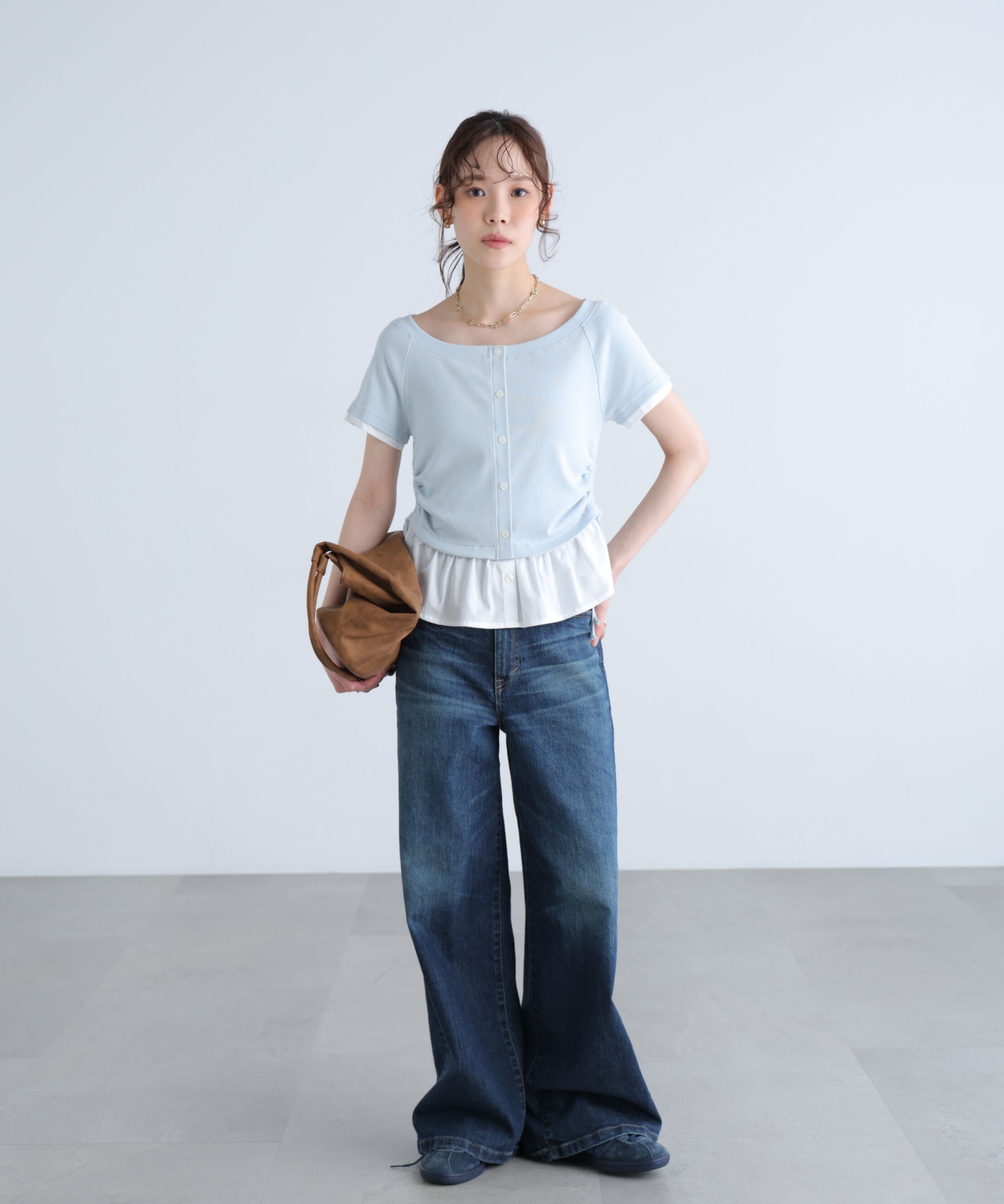  「布帛ドッキングサイドシャーリング半袖カットソー」|Tシャツ・カットソー|