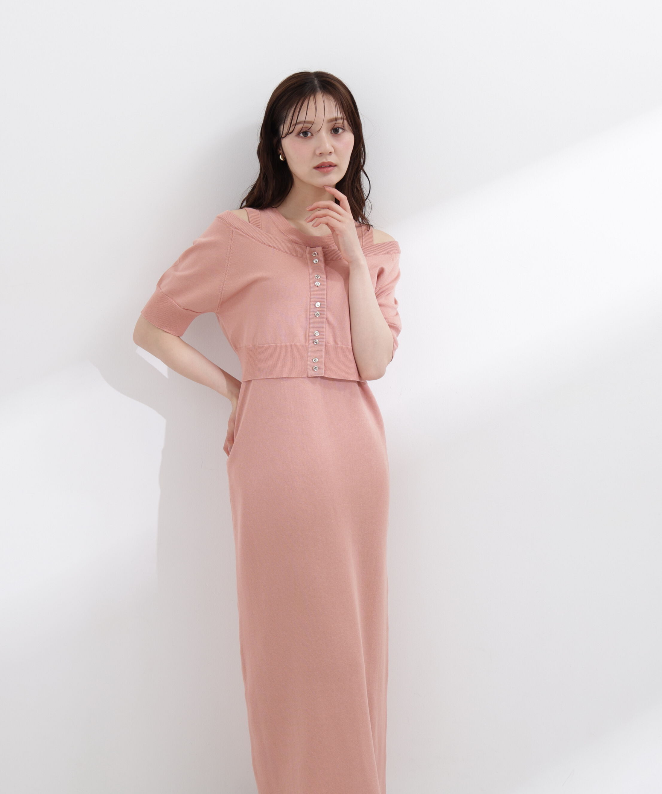 PROPORTION BODY DRESSING「＜中川紅葉さん着用＞ショートカーデレイヤードワンピース」|ワンピース|ピンク