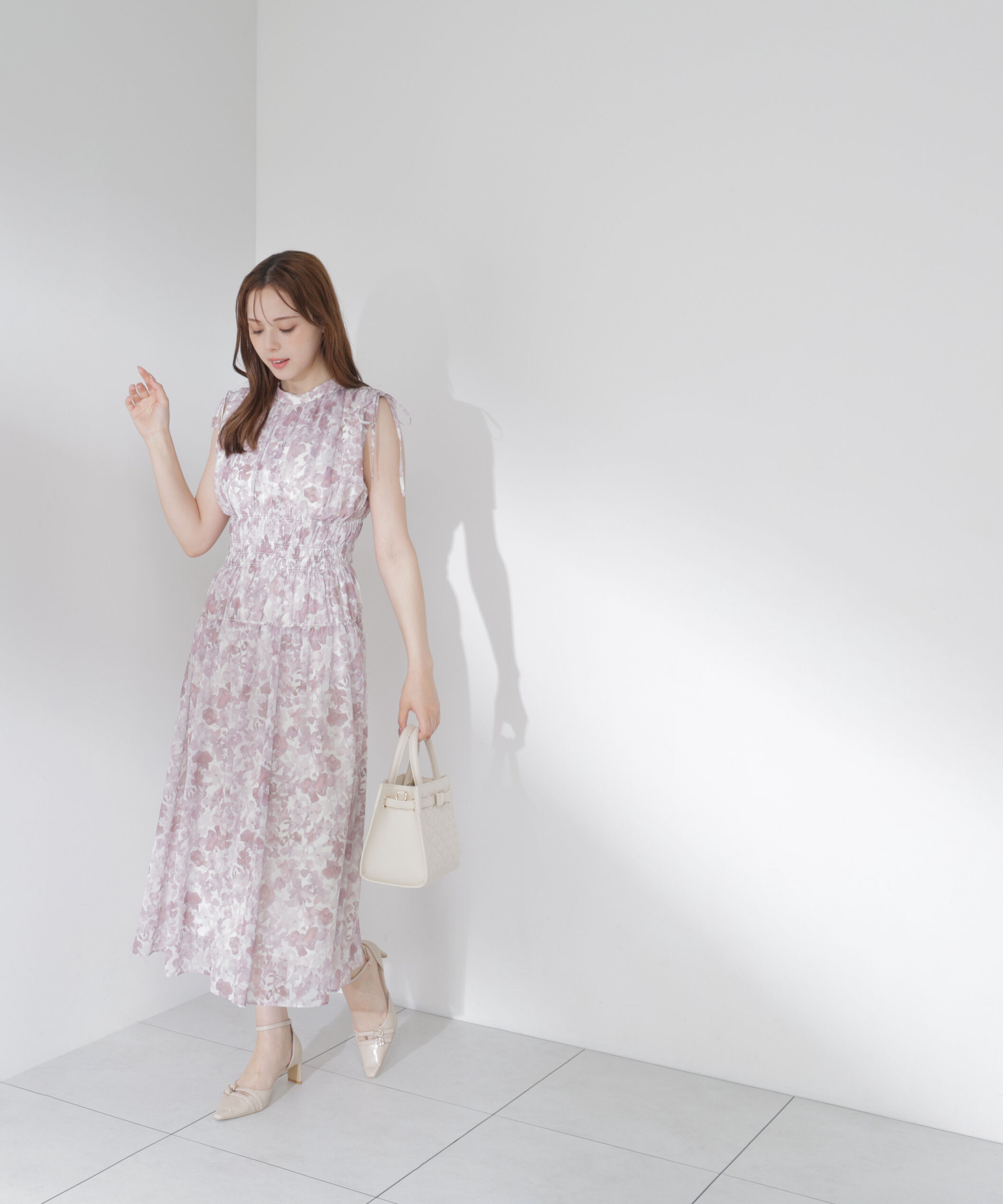 PROPORTION BODY DRESSING「2wayスリーブ花柄シャーリングワンピース 26SS」|ワンピース|