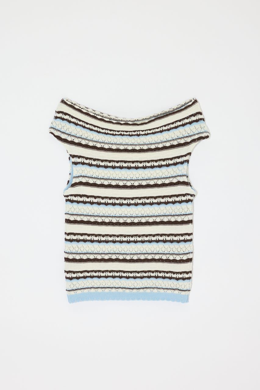 MOUSSY「STRIPED OFF SHOULDER トップス」|ニット・セーター|柄WHT5