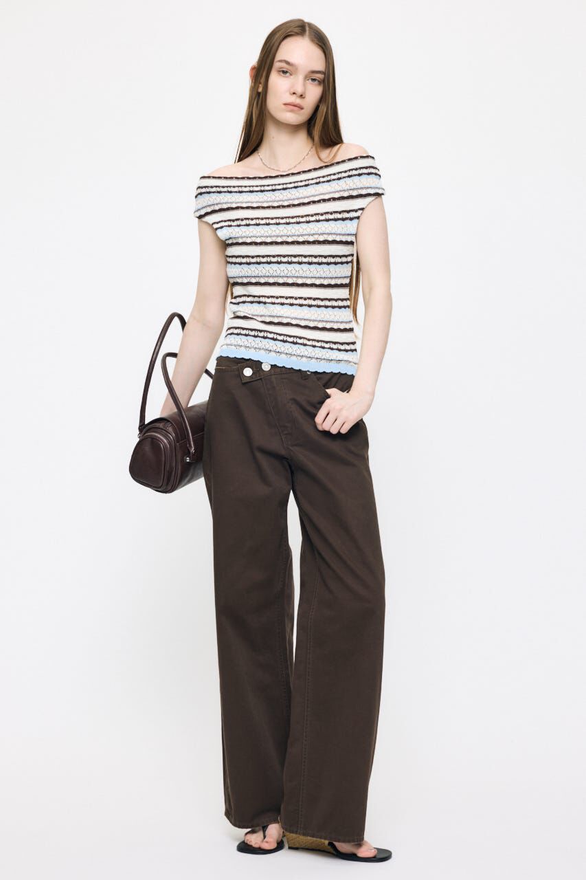 MOUSSY「STRIPED OFF SHOULDER トップス」|ニット・セーター|