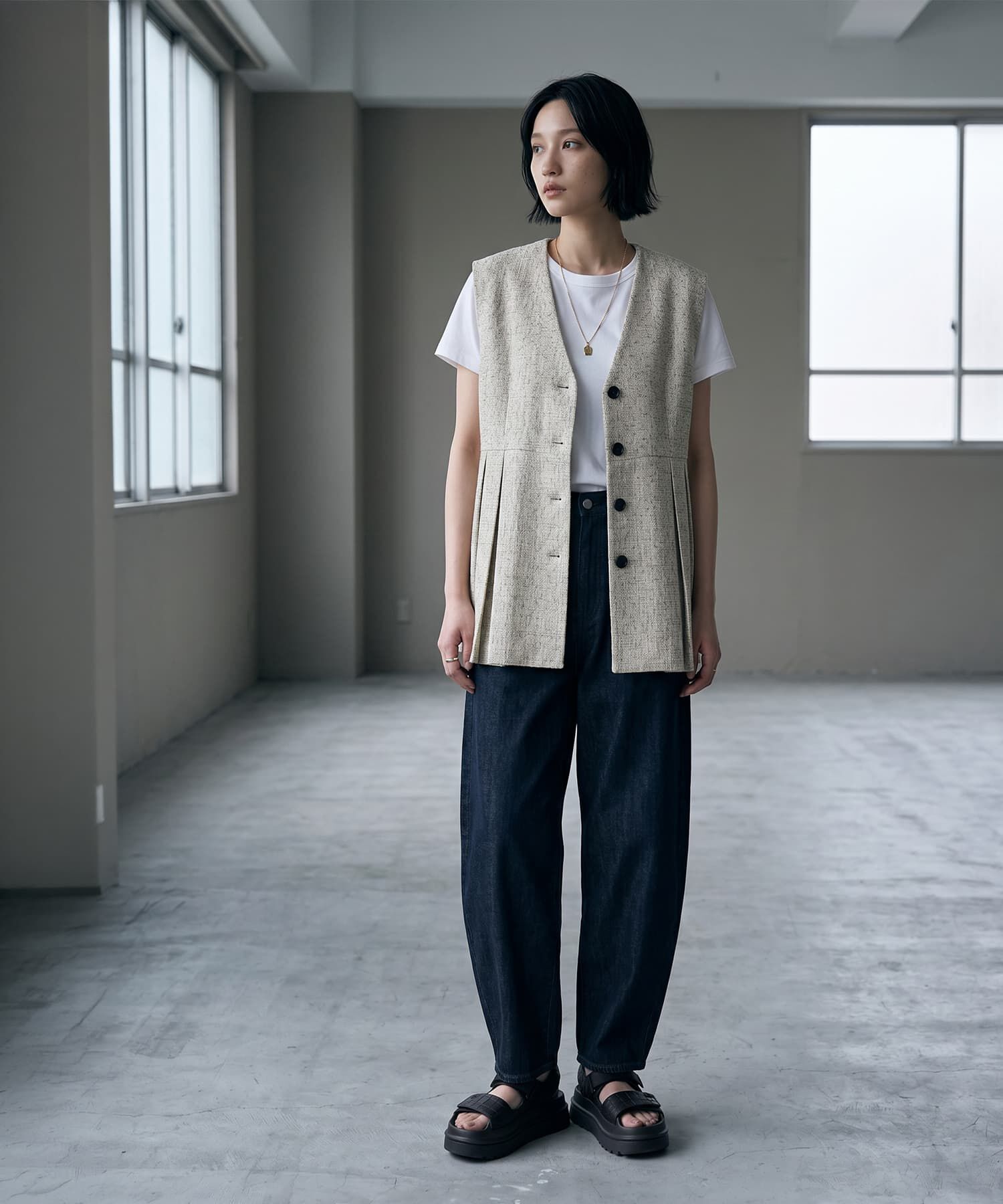 STYLE DELI「【BLK001】エアリーサマーツイードタックベスト」|ベスト・ジレ|