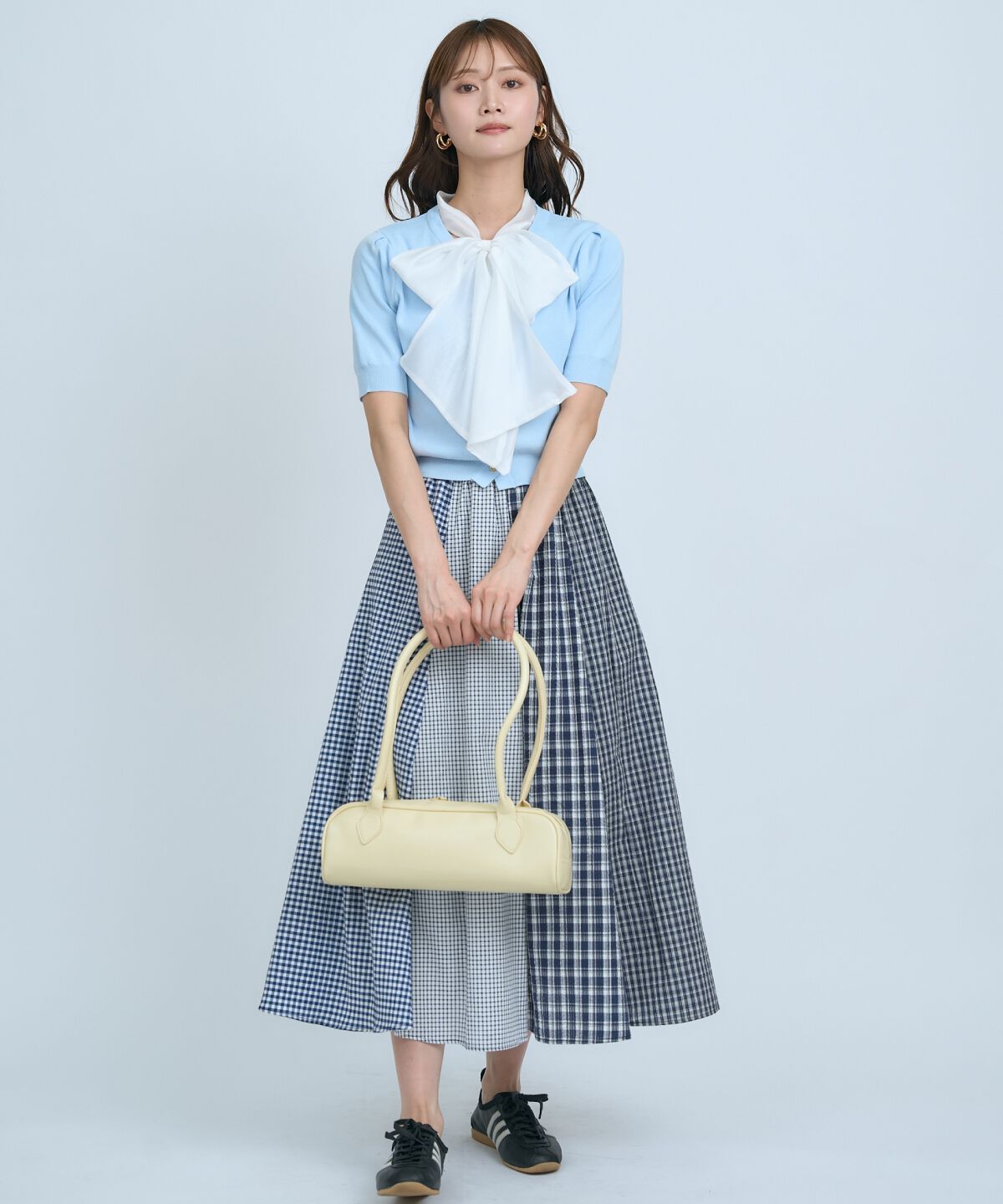 アンドクチュール「異素材リボン半袖ニットカーディガン」|カーディガン|