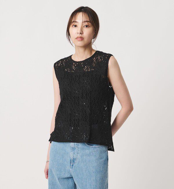 UNITED ARROWS「スパンコール エンブロイダリー ニットベスト ‐ウォッシャブル‐」|ベスト・ジレ|BLACK