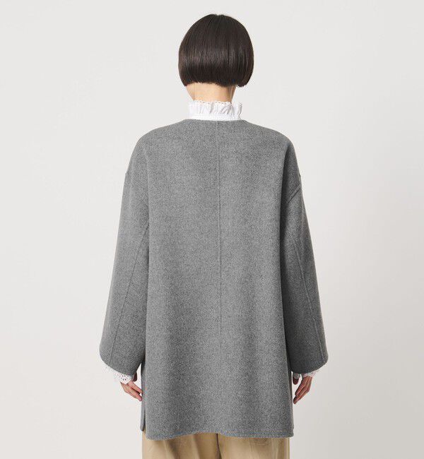 UNITED ARROWS「バイカラー リバー ミドルコート」|ノーカラーコート|