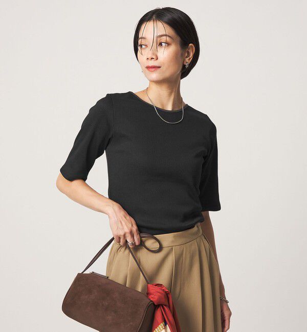UNITED ARROWS green label relaxing「ブライトリブ 2WAY 5分袖 プルオーバー カットソー」|Tシャツ・カットソー|BLACK