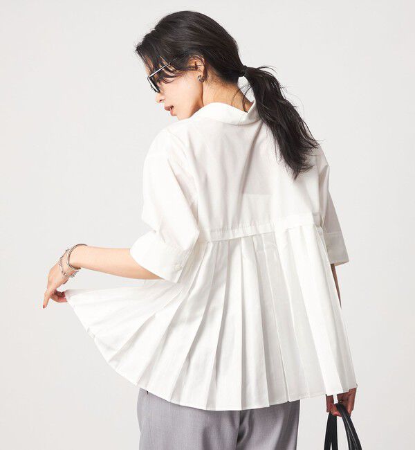 UNITED ARROWS green label relaxing「プリーツ ドッキング ショートスリーブ シャツ」|シャツ・ブラウス|OFF WHITE