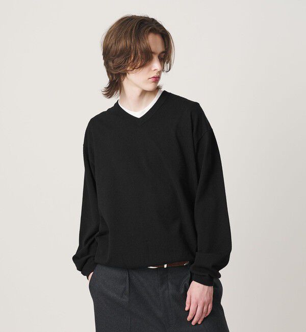 BEAUTY&YOUTH UNITED ARROWS「KNITEE フェザー コットン Vネック ニット Tシャツ ウォッシャブル」|ニット・セーター|